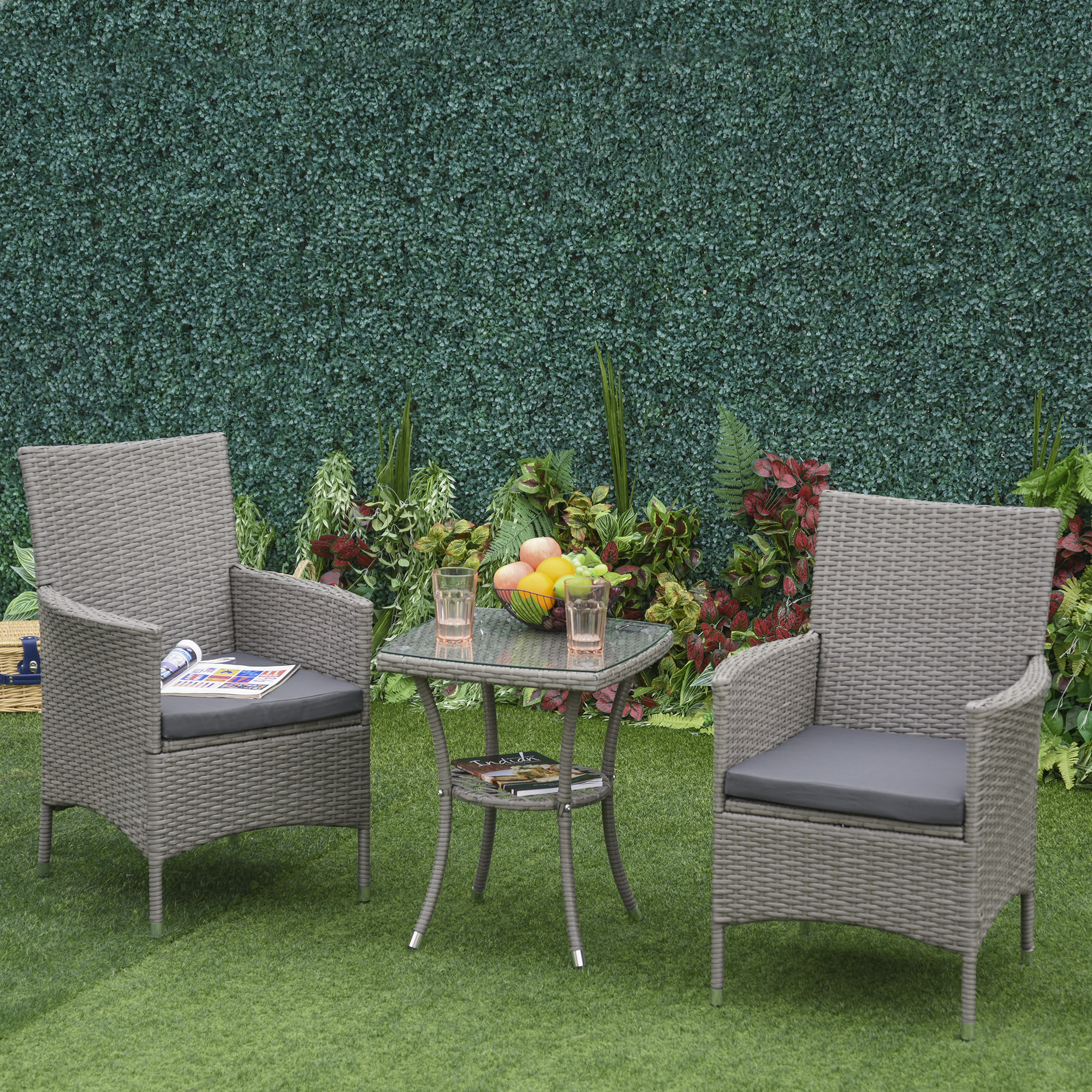  Set Masuta si Scaune de Gradina, Sufragerie de Exterior din Ratan, Gri [1]