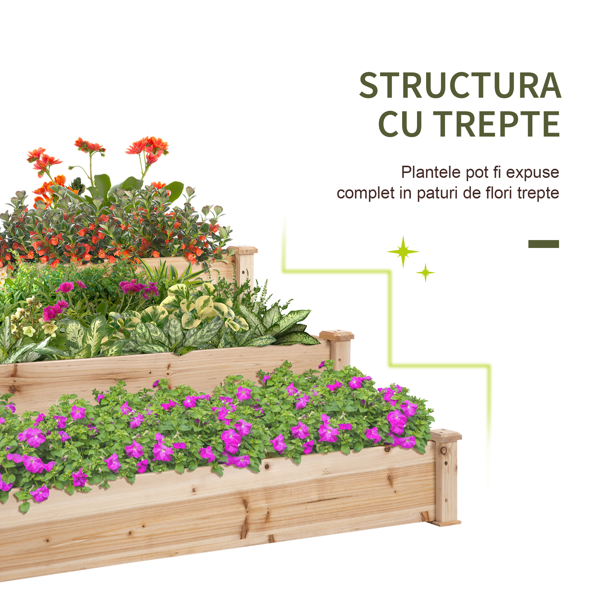  suport 3 rafturi lemn pentru plante, 120x120x56 cm [3]