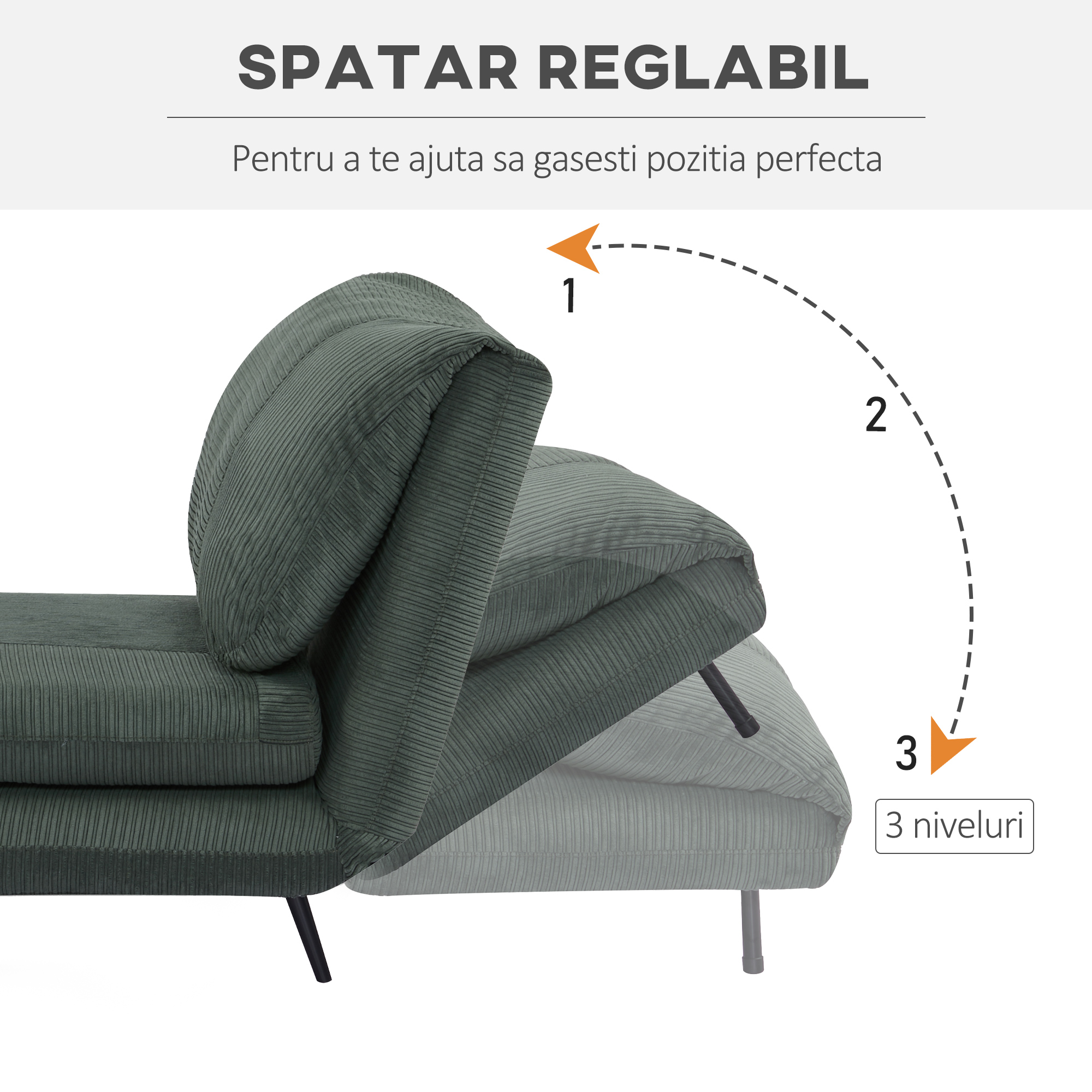  Fotoliu Pat 2 in 1 reglabil pe 3 niveluri cu sezut foarte mare si captuseala din spuma, structura din lemn, otel si efect catifea verde [4]