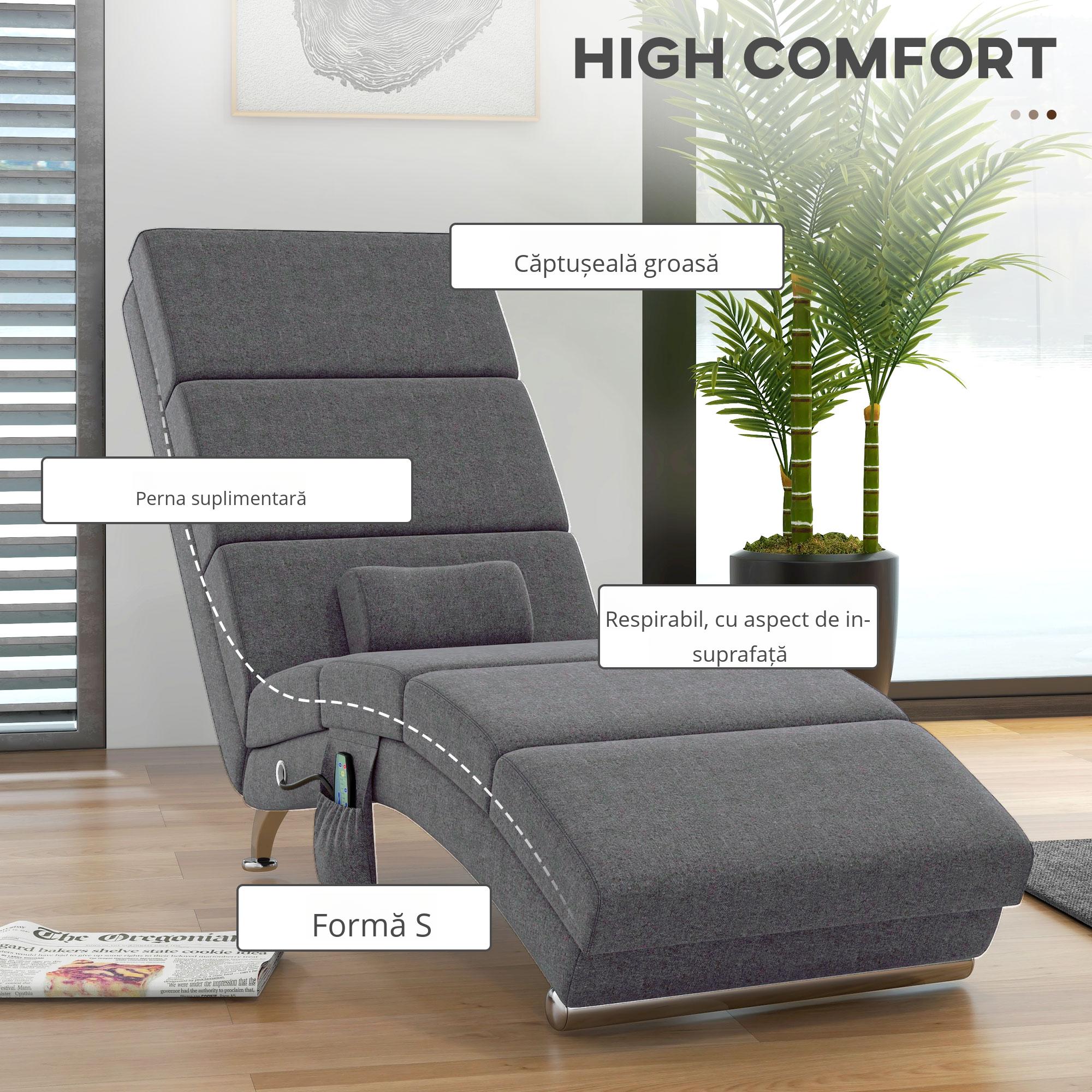  Fotoliu de Masaj cu 8 Puncte Vibrante si incalzire, 5 Moduri, Temporizator si Telecomanda, Gri [5]