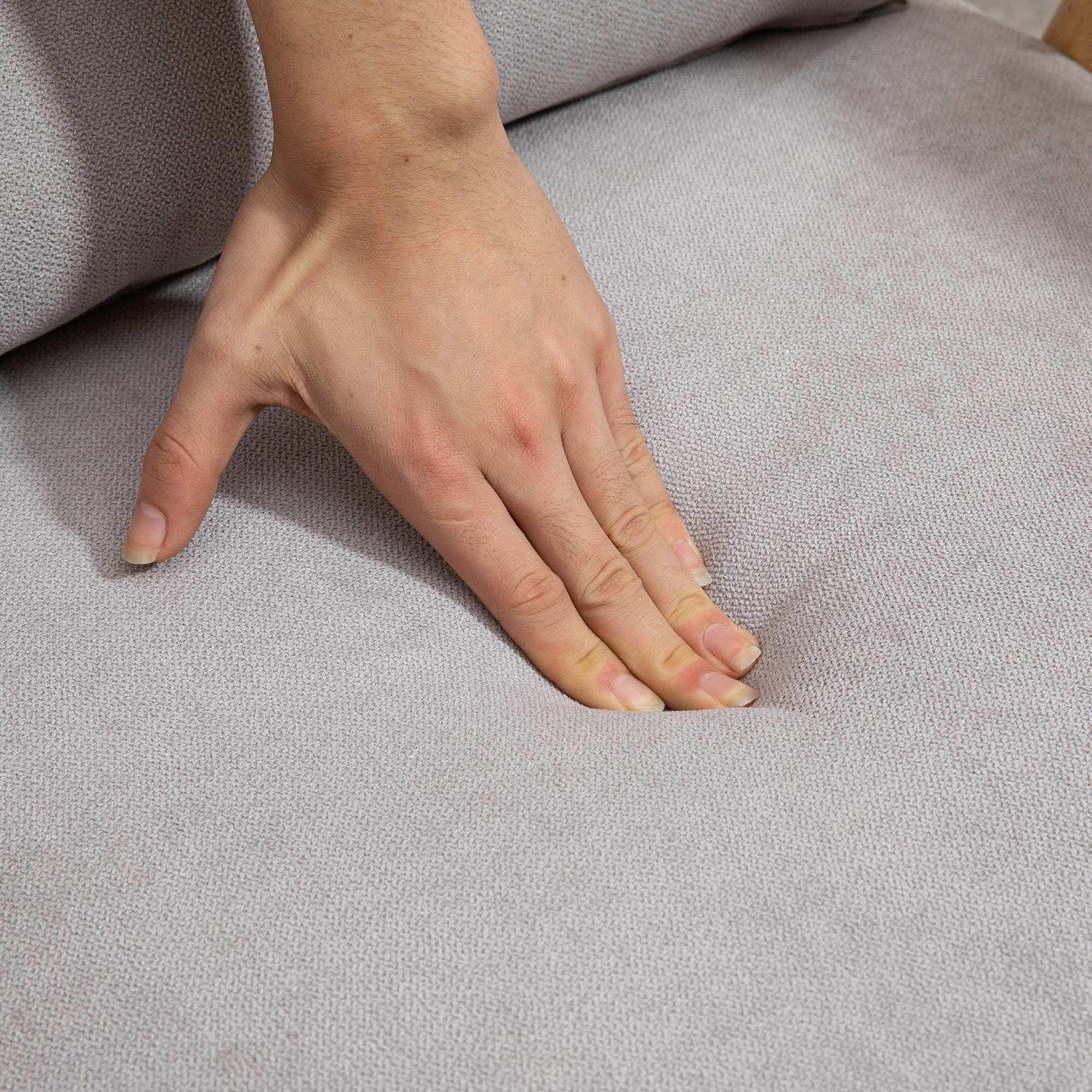  Fotoliu modern cu husa din catifea si structura din lemn, fotoliu pentru dormitor si sufragerie cu perna suplimentara, 68x75x78cm, gri [5]