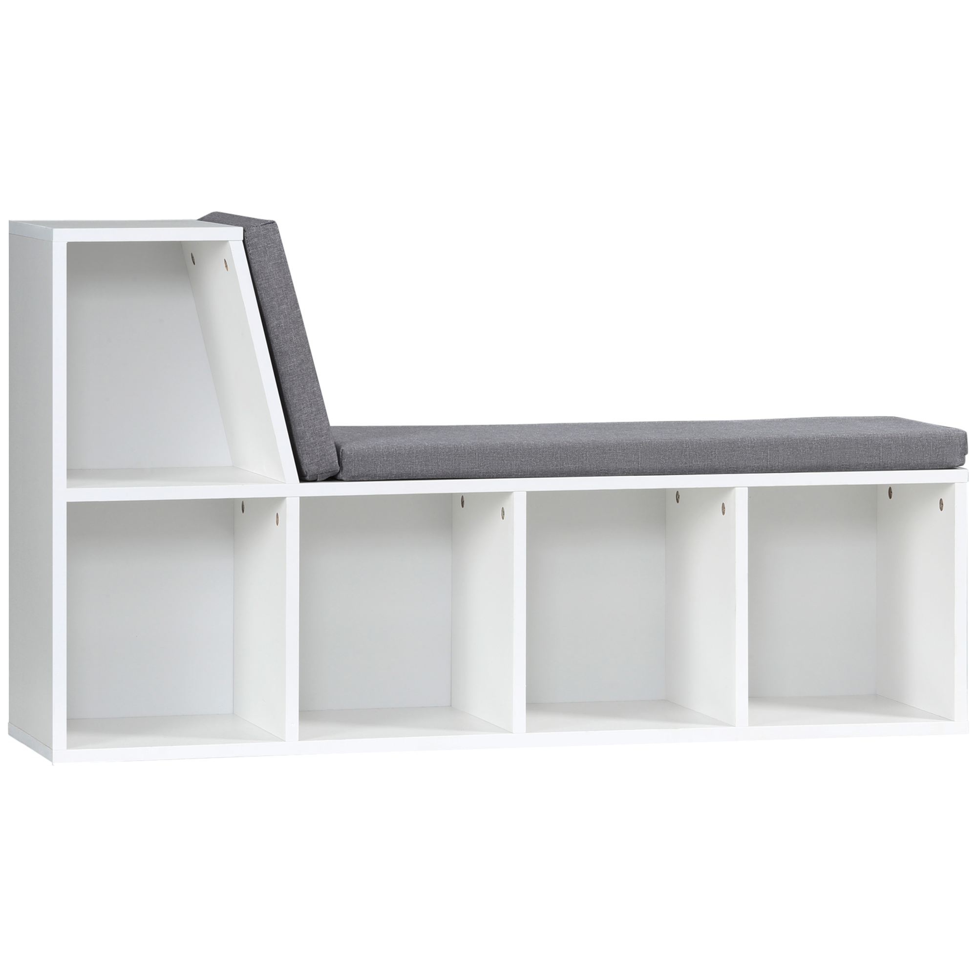 Living & hol -  Biblioteca cu 5 Rafturi Deschise si 2 Perne, Mobilier Modern din Lemn, pentru Living, Dormitor si Birou, Gri Alb