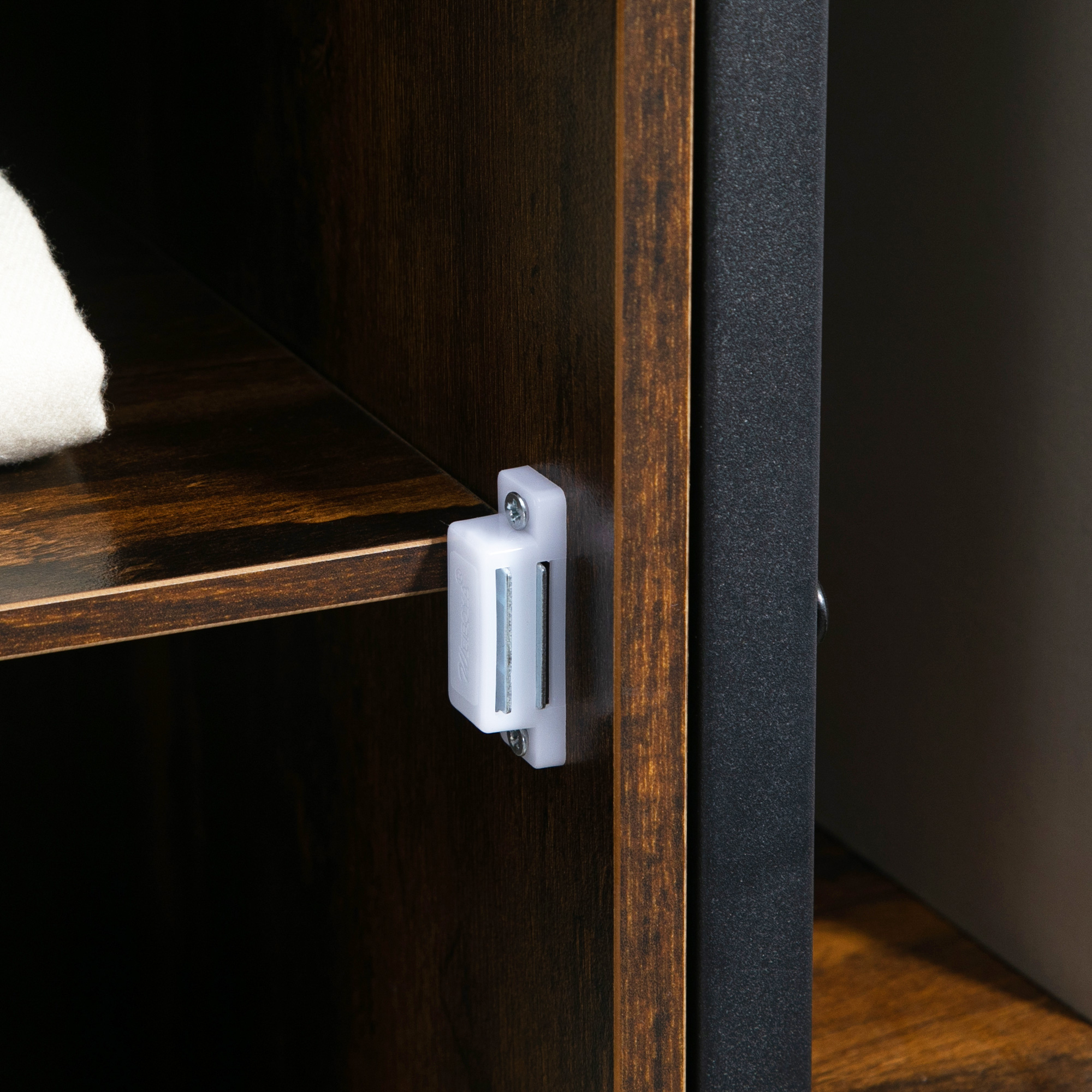  Biblioteca in stil industrial modern cu 4 rafturi si 2 dulapuri, rafturi din metal si lemn pentru casa si birou, 90x30x159,5 cm, negru si maro [8]