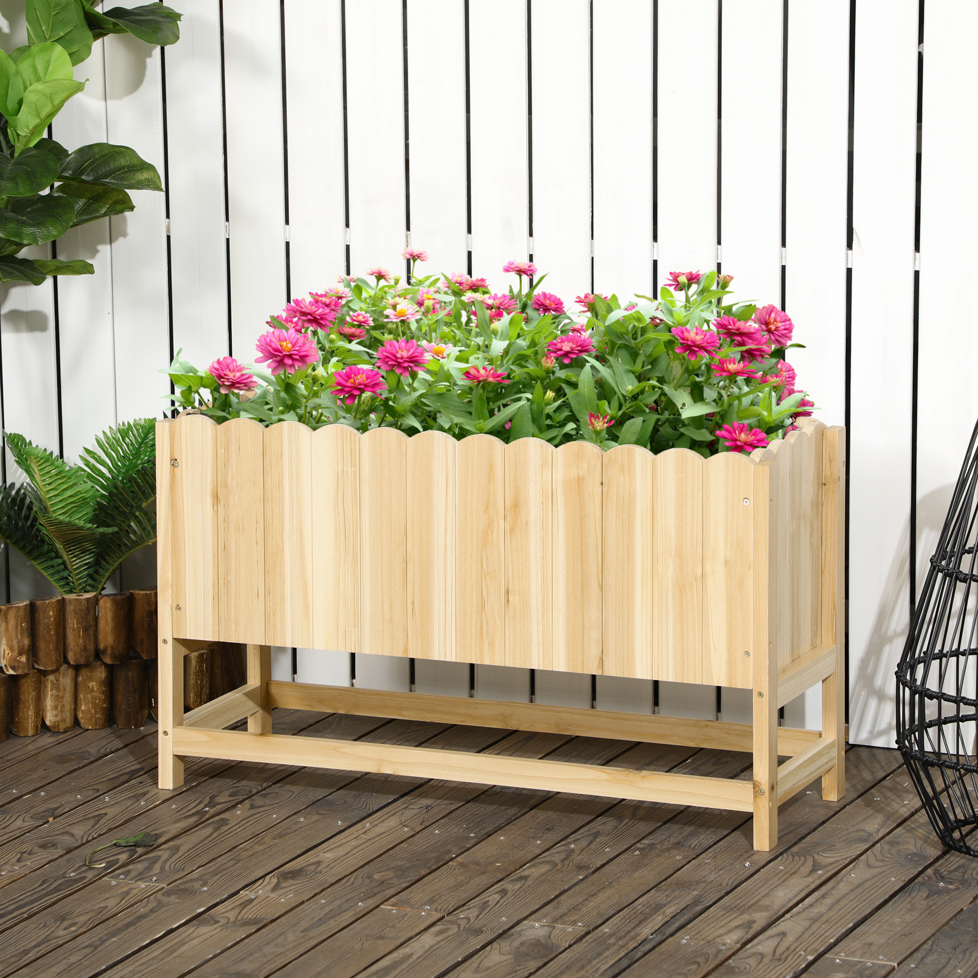  Jardiniera pentru exterior, verticala si de dimensiuni reduse din lemn de brad cu orificiu de scurgere si protectie interioara, 86x30x50 cm, culoarea lemnului [1]
