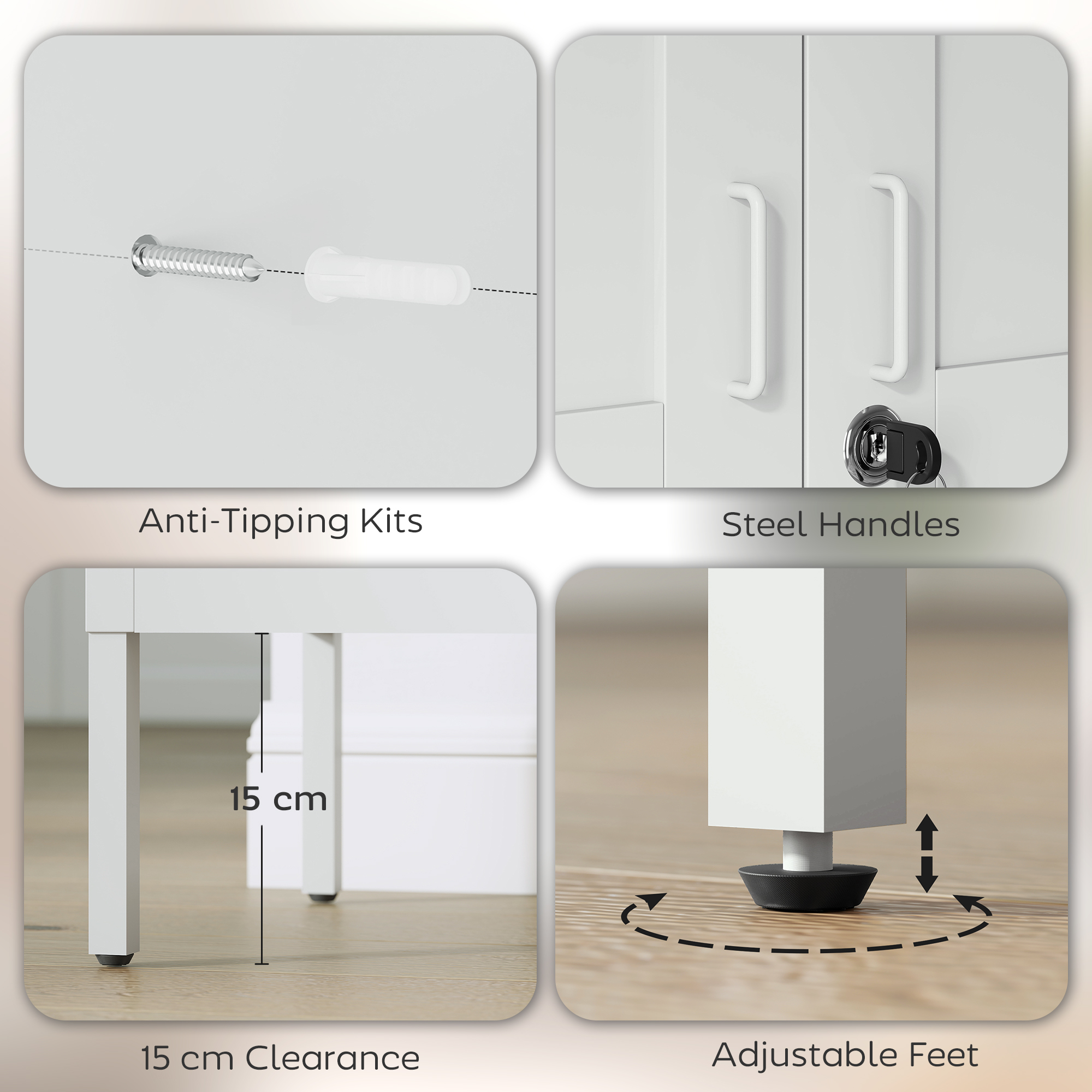  Dulap pentru Birou din Otel cu 3 Rafturi Reglabile, cu incuietoare si 2 Chei, 80x40x175 cm, Alb [6]