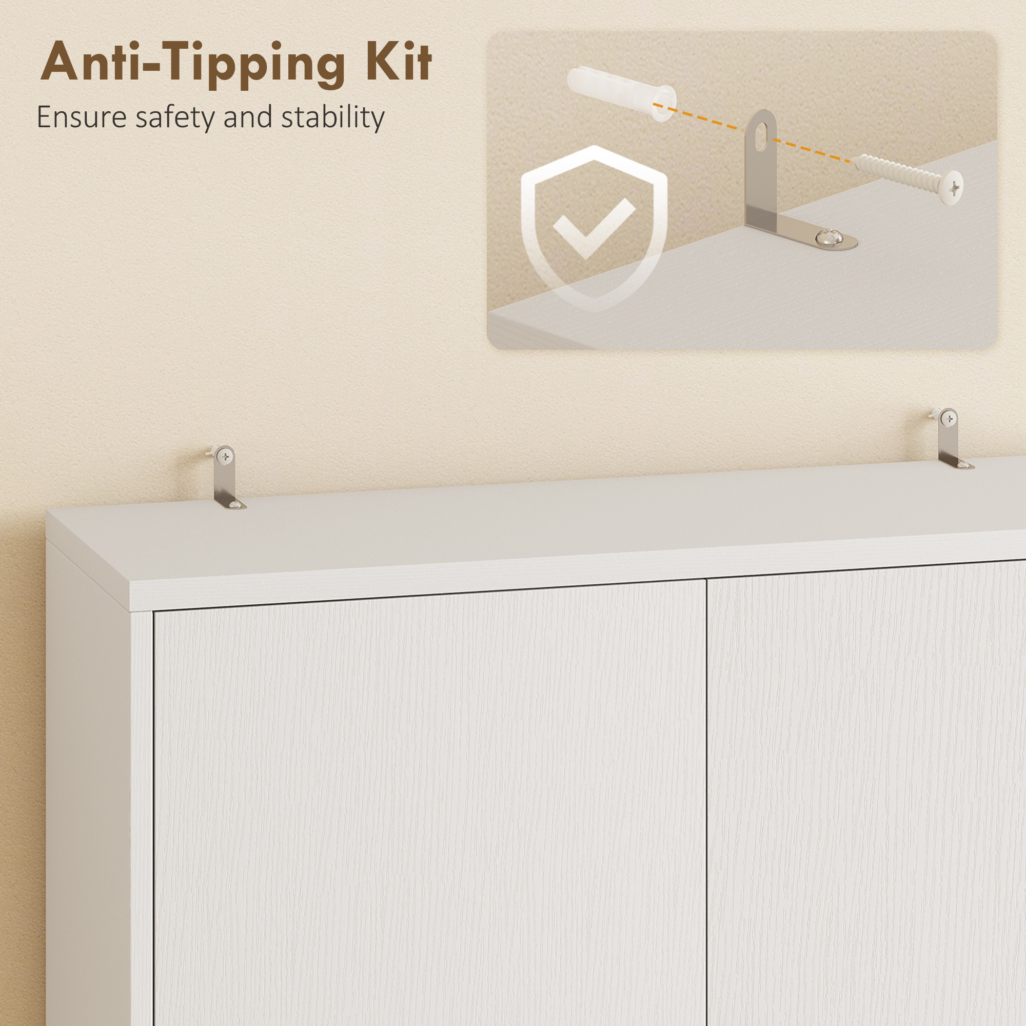  Dulap pentru Microunde cu Dulap, Blat de Lucru, Mobila de Bucatarie cu 2 Sertare, Panou Metalic, 4 Carlige, Raft Reglabil pentru Bucatarie, Sala de Masa, Living, Alb [6]