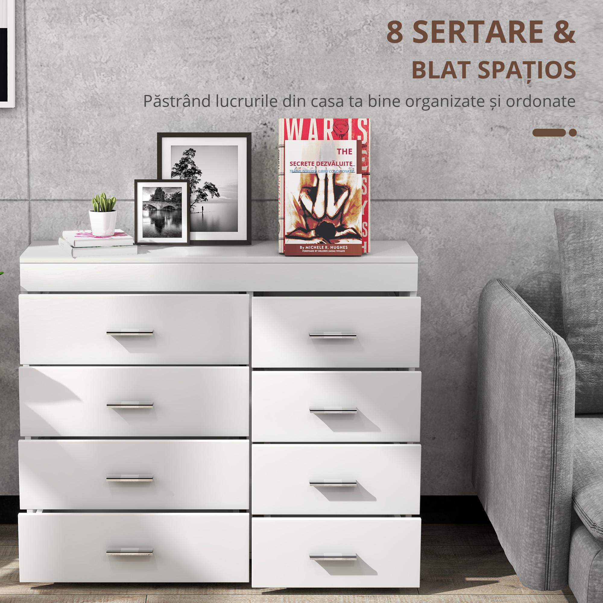  Comoda pentru Casa si Birou in Lemn, Alb, 90x35x73cm [4]