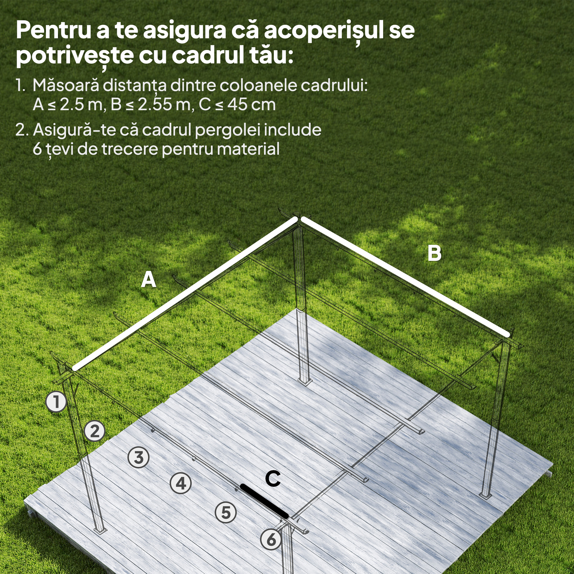  Acoperis pentru Gazebo Pergola cu 10 Orificii de Drenaj din Poliester, 250x255 cm, pentru Pergola 3x3m, Crem [3]