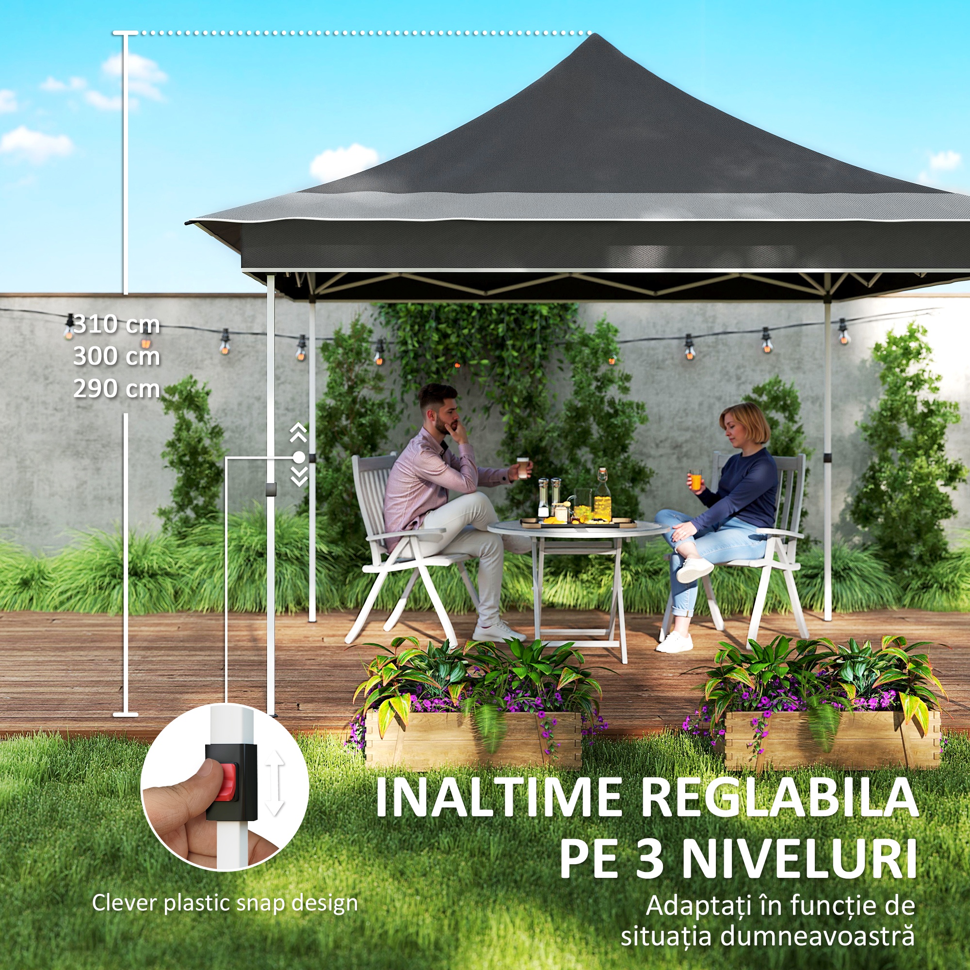  Cort Pliabil cu inaltime Reglabil, Plasa de tantari si Geanta de Transport, 357x357x310 cm, Gri inchis [6]