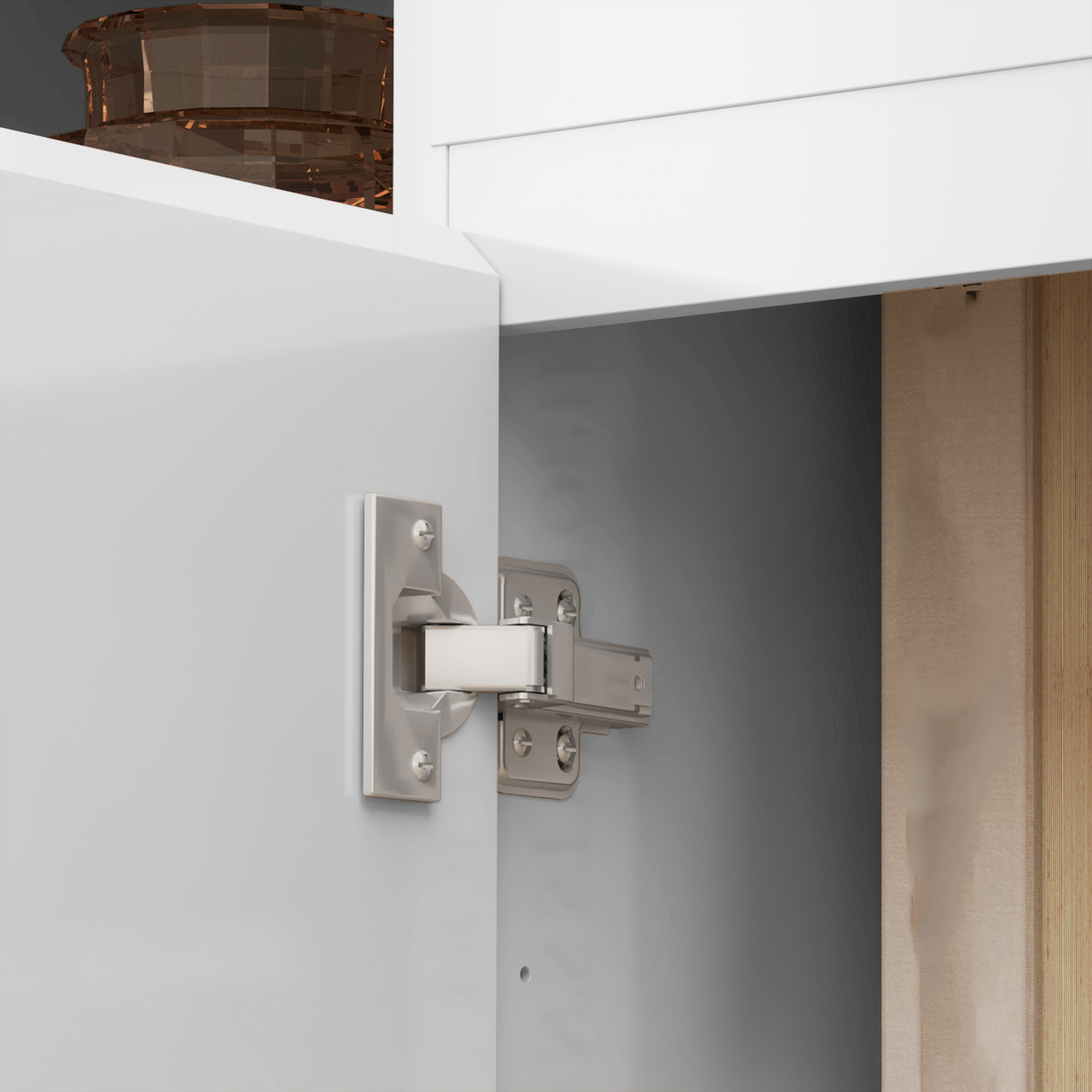  Bufet de Bucatarie cu 3 Dulapuri si 4 Usi cu ichidere Lina, Mobilier Modern cu Sertar, 140x40x75 cm, Alb [8]