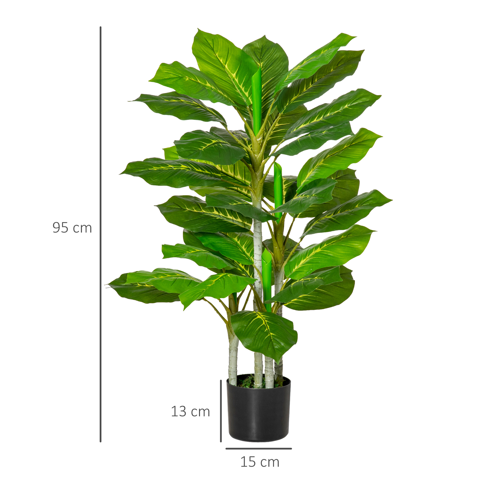  Planta Artificiala cu 33 de Frunze pentru Uz Interior si Exterior cu Ghiveci, Planta Falsa in PEVA, PE si Ciment, 95 cm, Verde [2]