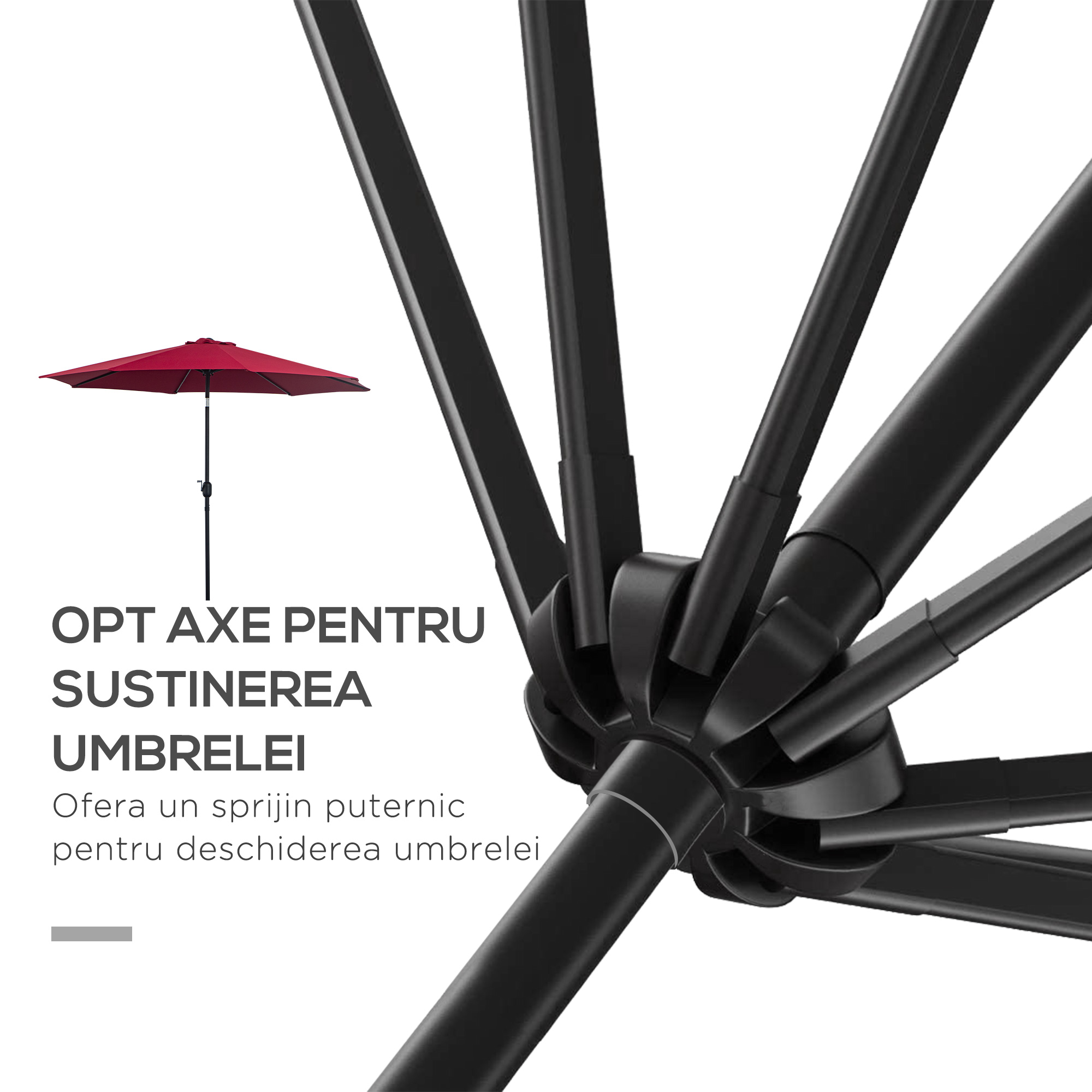  Umbrela de Gradina Inclinabila 3x2.45m in Poliester Impermeabil, Rosu Bordeaux [6]
