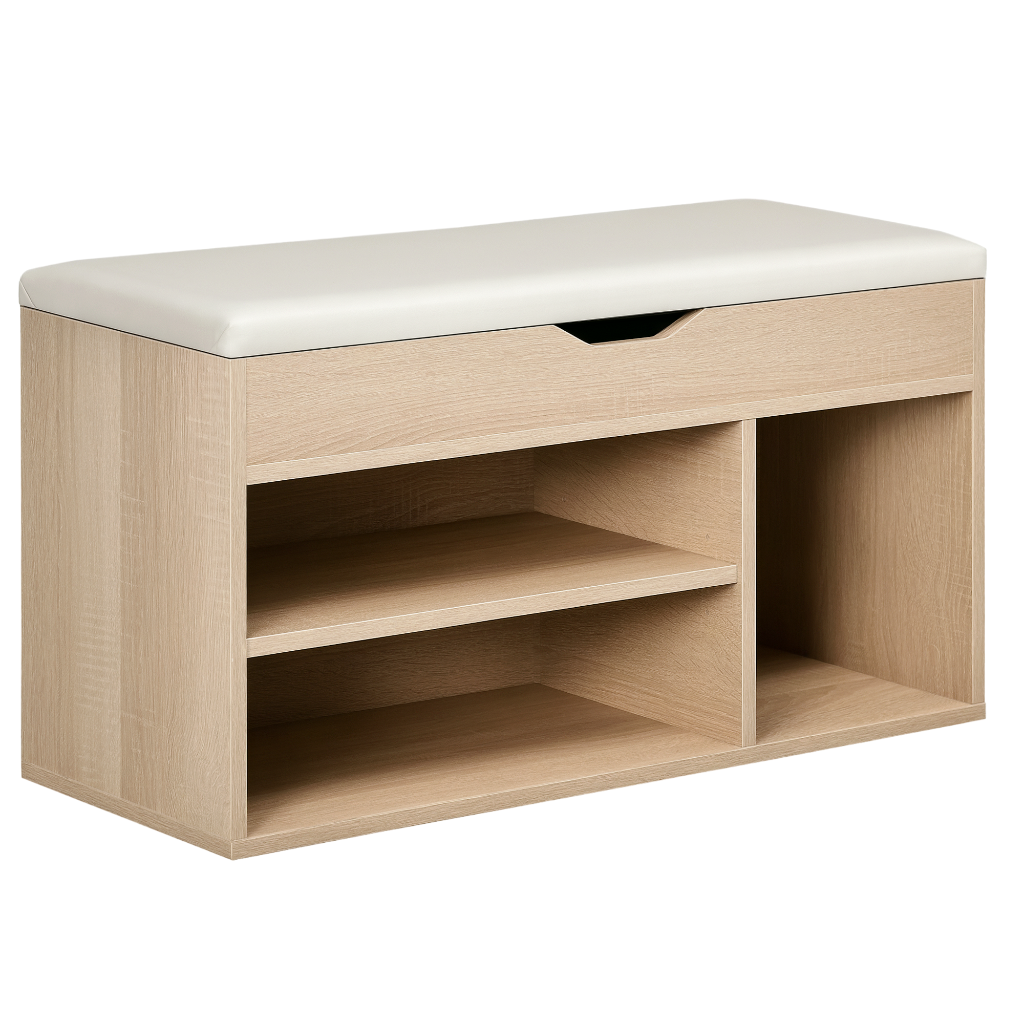 Living & hol -  Banca pentru Pantofi cu 3 Compartimente, Spatiu Ascuns si sezut din Piele PU, 80x30x43 cm, Lemn Natural