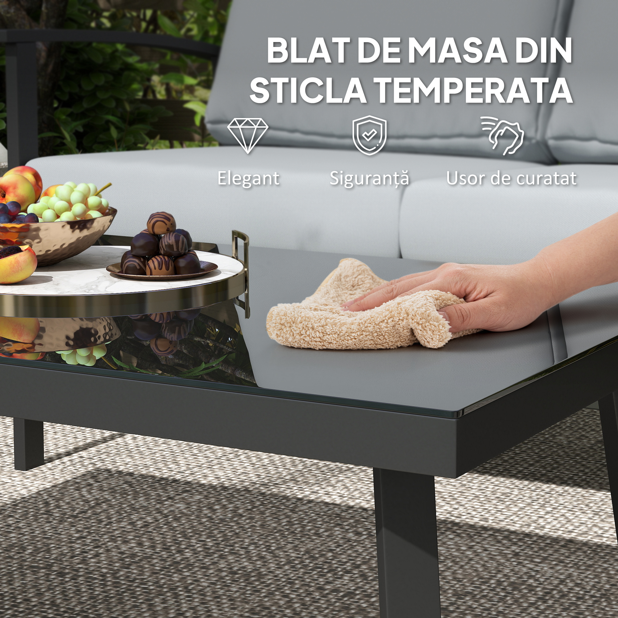  Set de Mobilier de Gradina din 4 Piese cu Canapea, 2 Fotolii si Masa de Cafea, 127x74x80 cm, Gri Carbune [7]