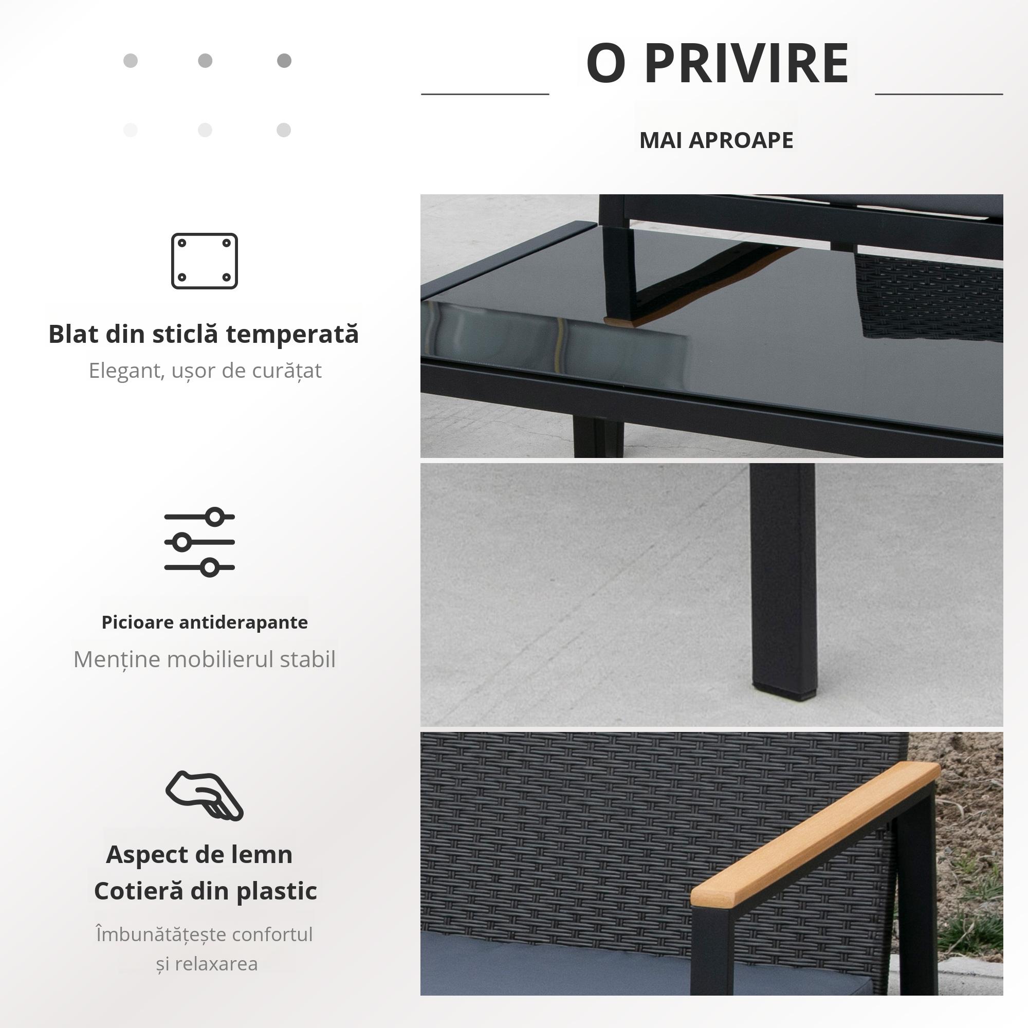  Set Mobilier de Gradina din Ratan din 2 Scaune cu Brate pentru Terasa, Banca si Masa de Cafea, 80x42x37 cm, Negru [5]