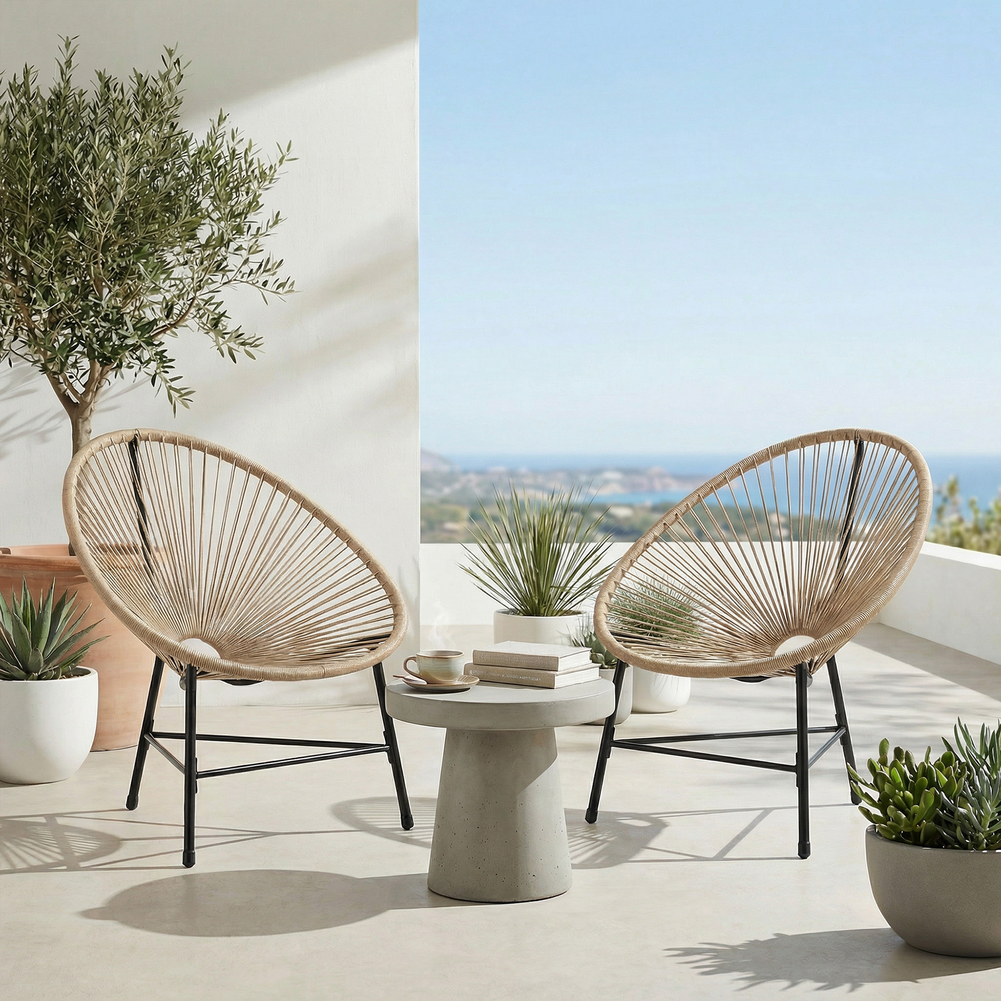  Set de 2 Scaune Acapulco din Ratan, Structura din Otel, pentru Balcon si Veranda [7]