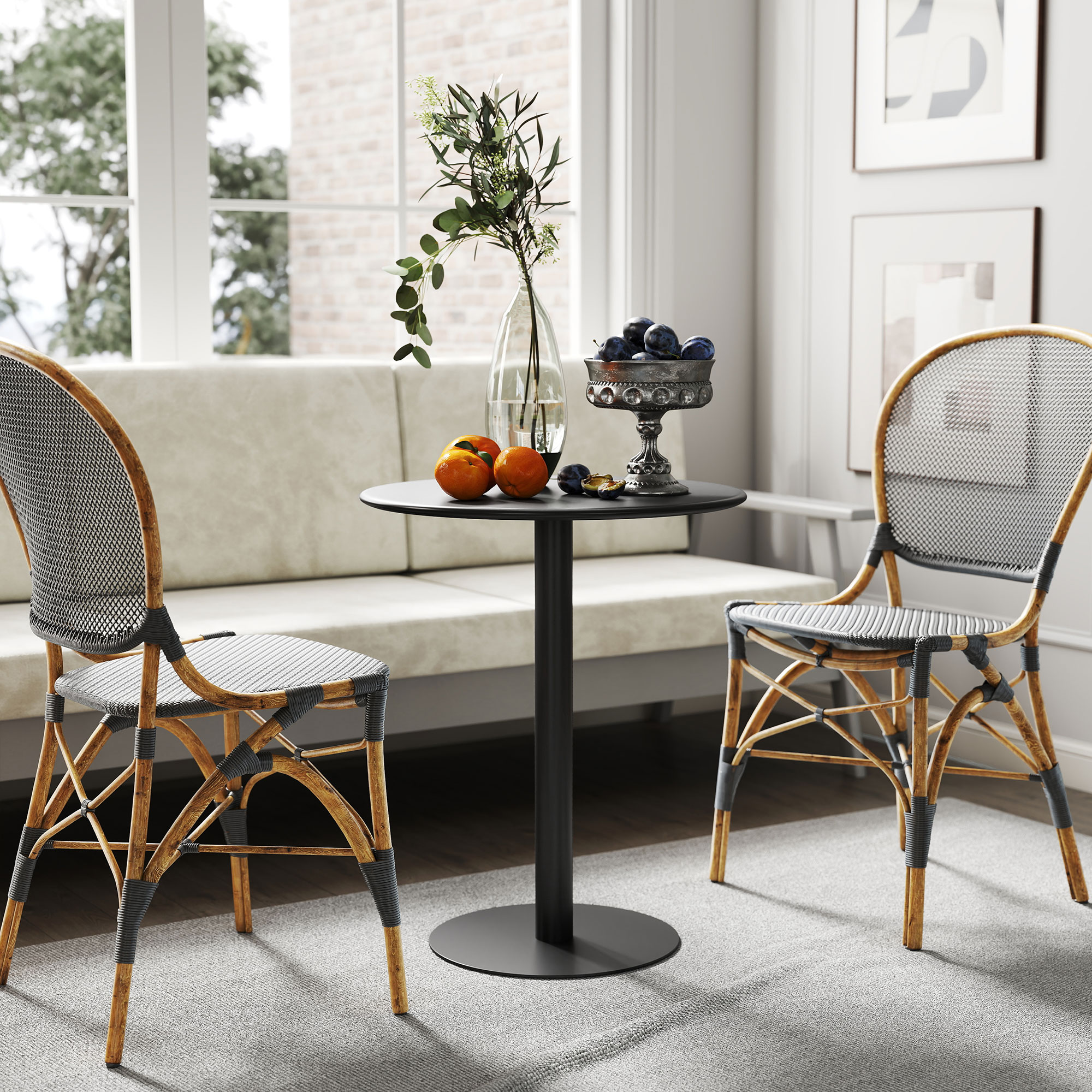  Masa de Bucatarie Rotunda pentru 2 Persoane cu Design Modern din Otel, Ø60x72 cm, Negru [6]