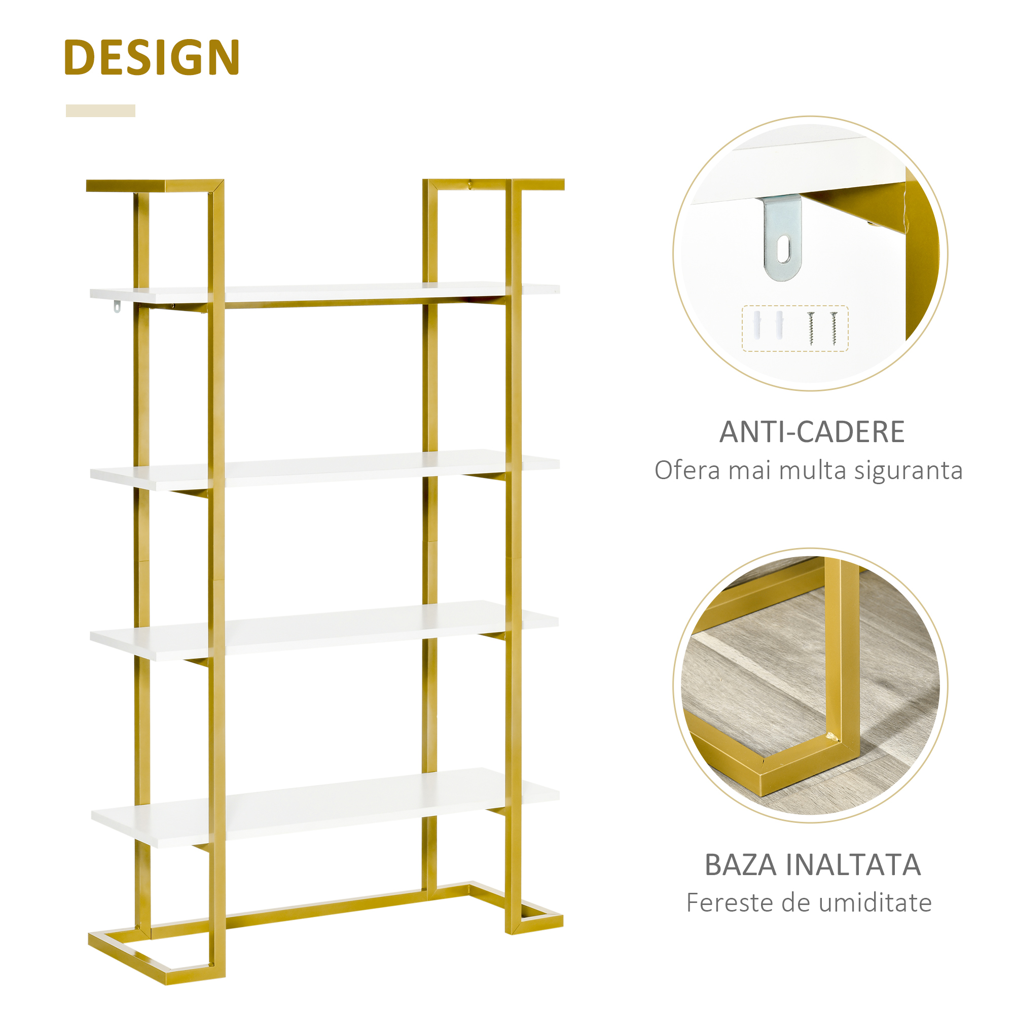  Raft 4 Niveluri - Lemn & Otel Auriu, Elegant si Multifunctional [3]
