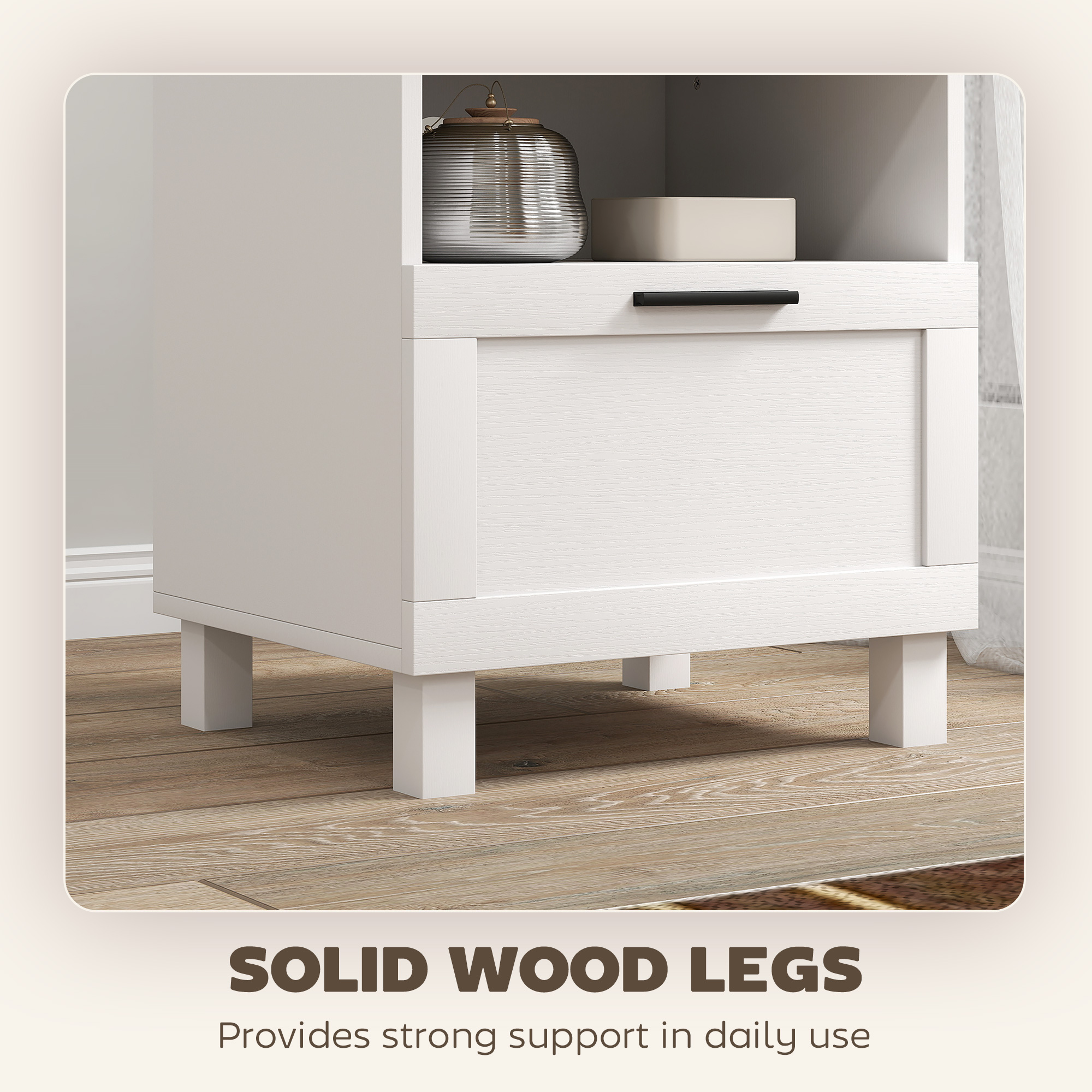  Noptiera Moderna Minimalista cu Sertar si Raft Deschis, din Lemn, 45x38x50 cm, Alb si Lemn Natural [5]