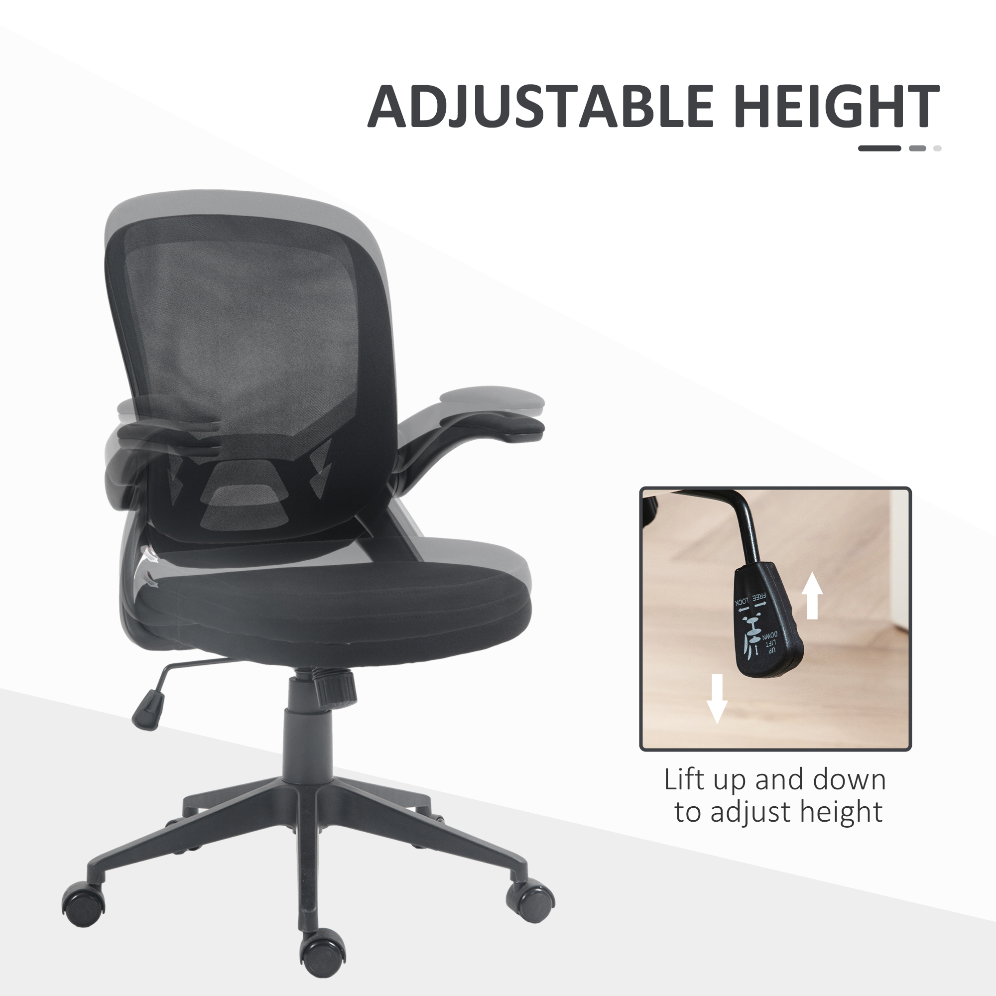  Scaun de birou ergonomic cu inaltime reglabila, brate rabatabile si material textil tip plasa, negru [3]