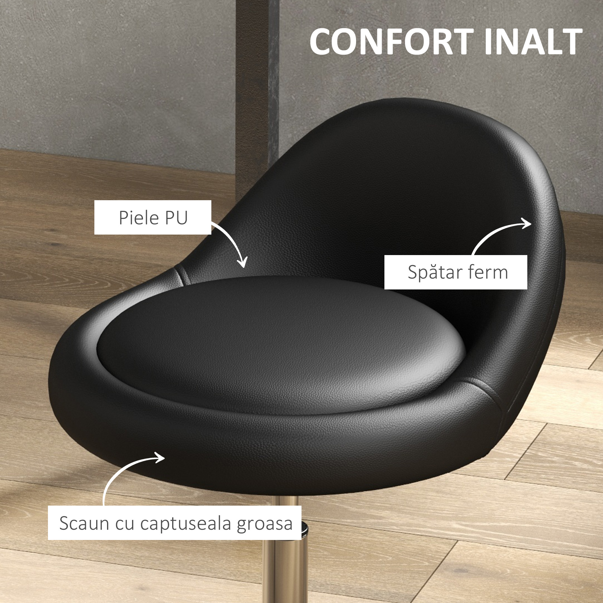  Scaun rulant pentru scalon din piele PU cu spatar, Scaun pentru salon cu inaltime reglabila [4]