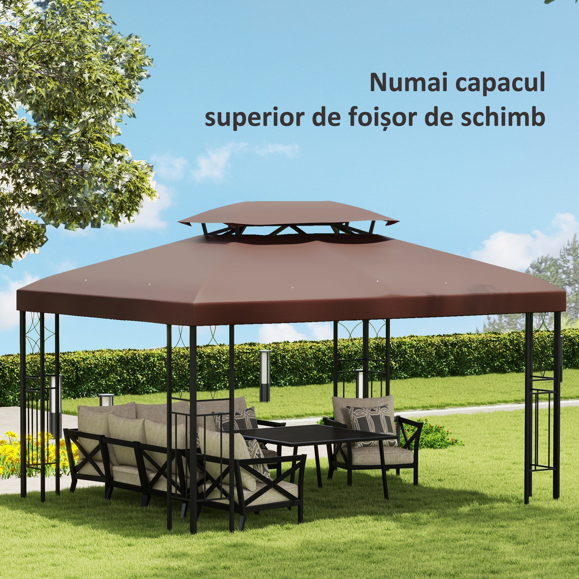  Acoperis de Schimb pentru Gazebo de Gradina, Impermeabil, Dublu Strat, 3x4 m [7]