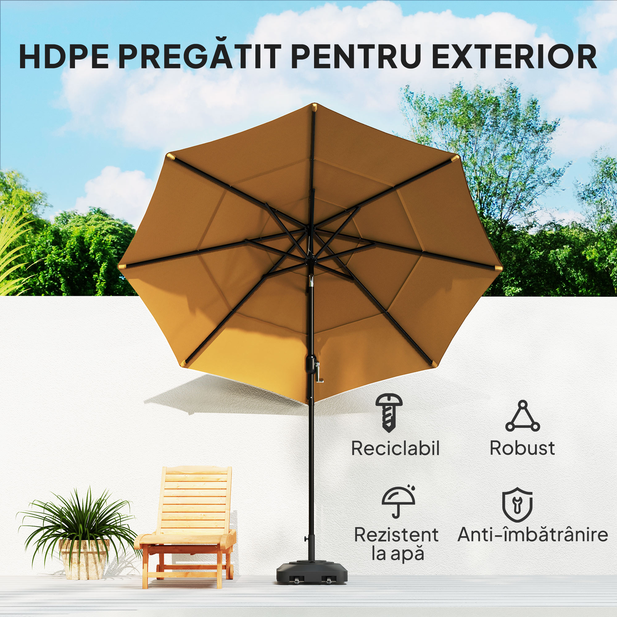  Baza pentru umbrela cu roti, umplibila cu apa sau nisip, din HDPE, 48x48x32.5 cm, negru [6]