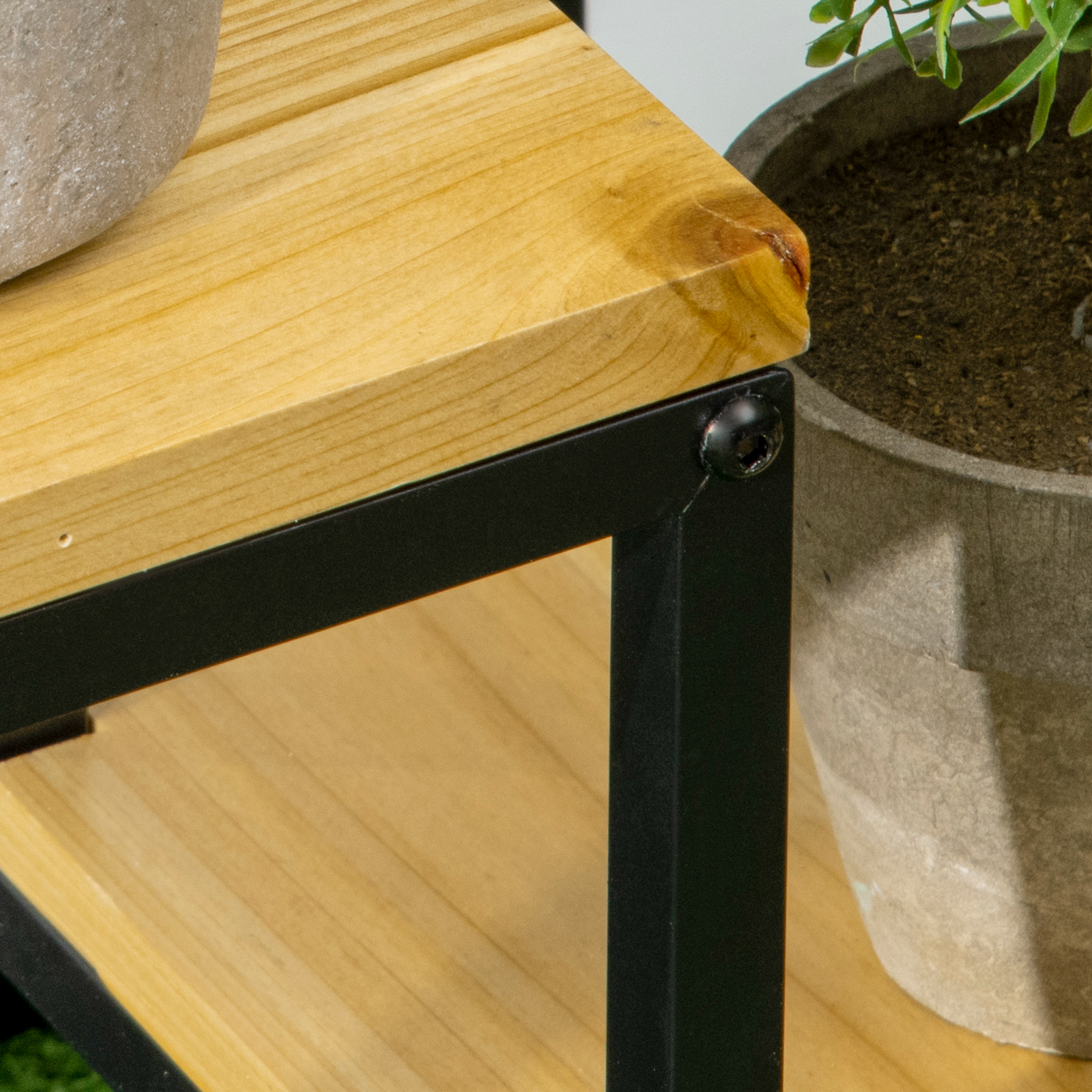  Raft pentru Plante cu 4 niveluri din Metal si Lemn de Brad pentru Interior si Exterior, 34x34x66 cm, Natural [8]