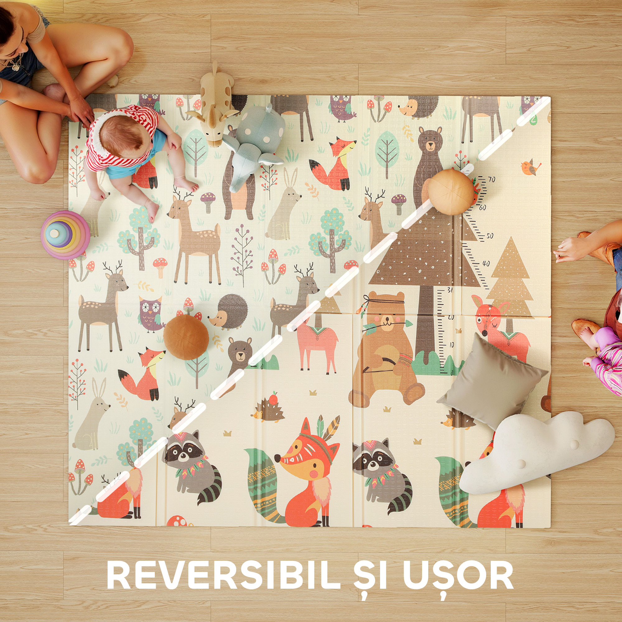 Covoras  pentru Copii 0-6 Ani cu Tema Padure si Suprafata Impermeabila din XPE, Multicolor, 196x176x1.5 cm [3]