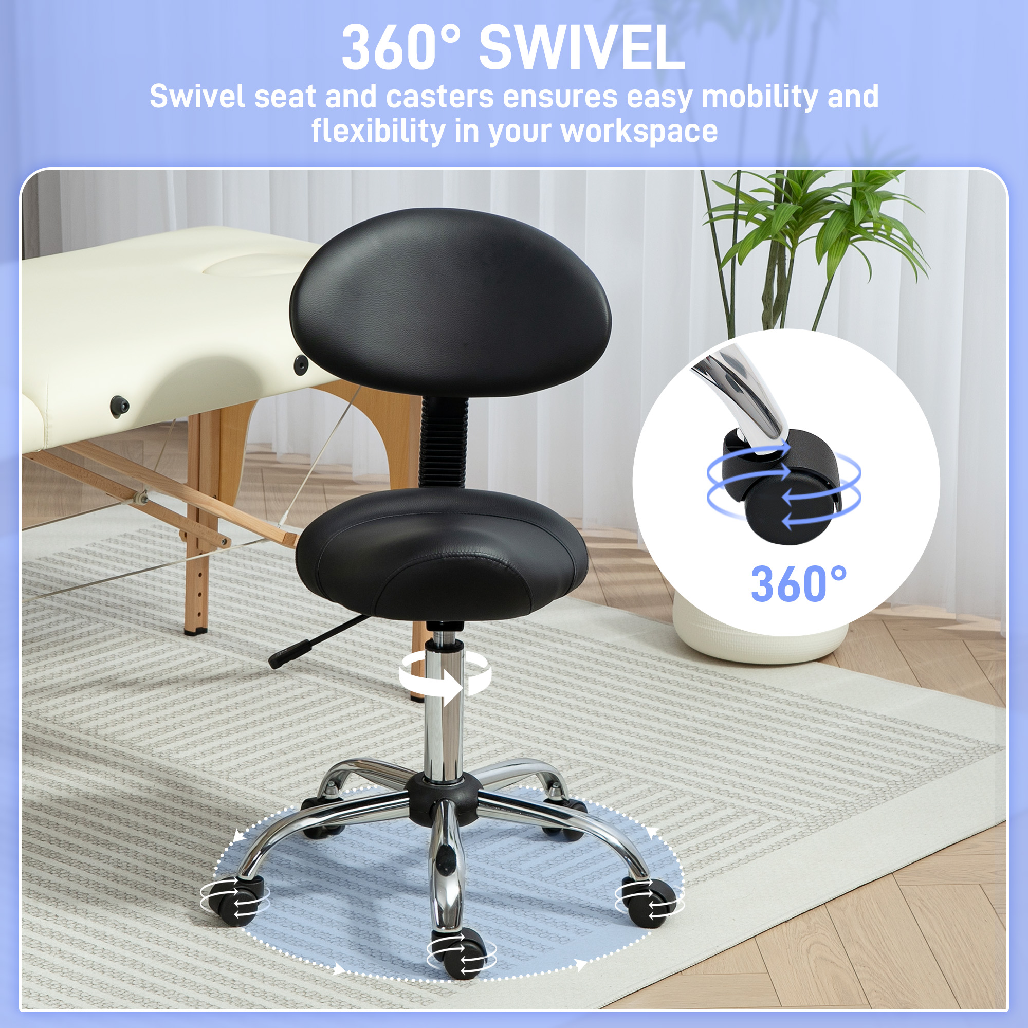  Scaun Pivotant cu Roti si Spatar Ajustabil pe inaltime, 50x50x83-98 cm, Negru [4]