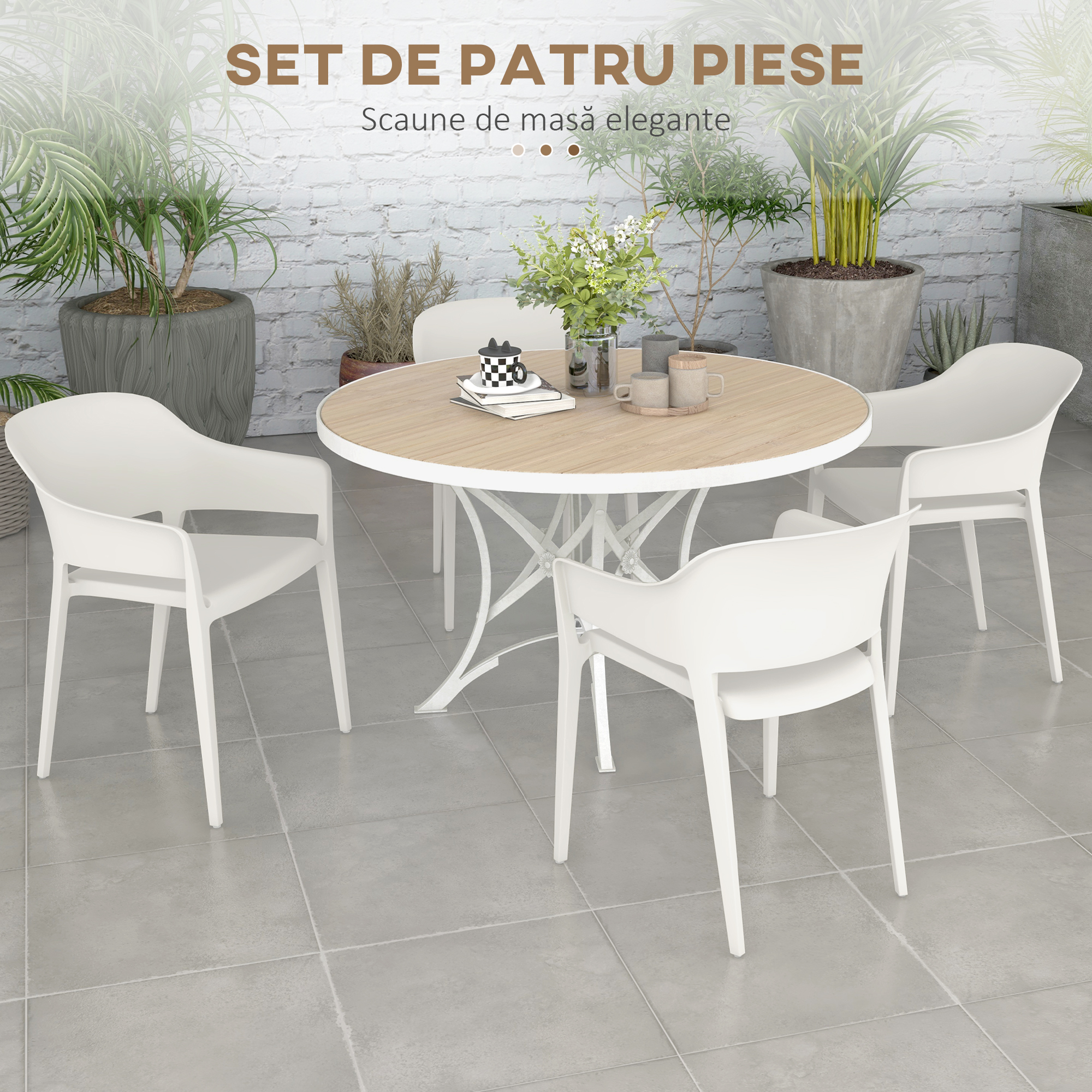  Set 4 Scaune Gradina Plastic PP - Spatar inalt, Cotiera, Rezistente UV [3]