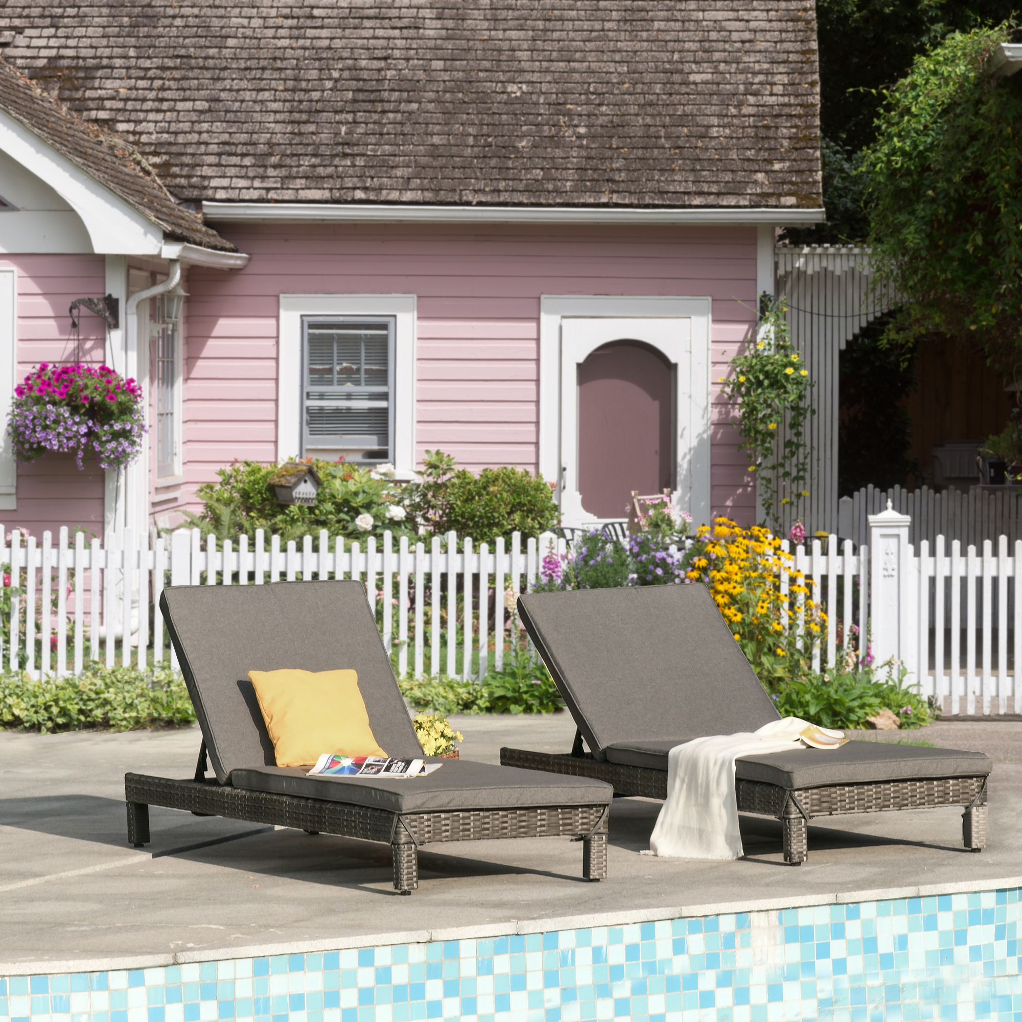  Set 2 Sezlonguri de Gradina in PE Rattan cu Perna Captusita Gri [1]