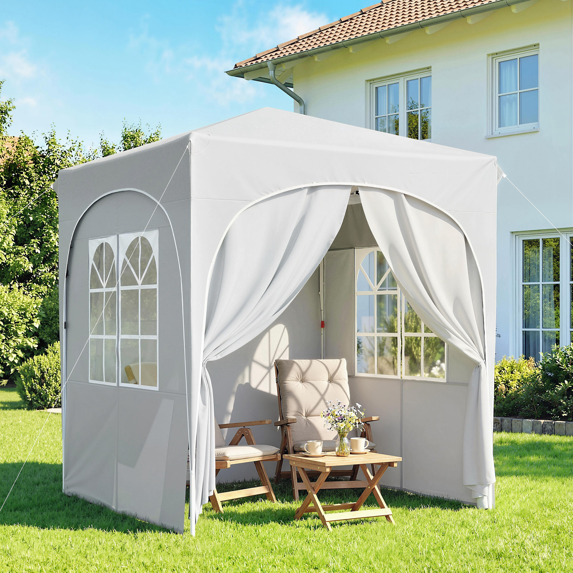  Pavilion pliabil 2x2 m, reglabil, cu 4 pereti laterali, din metal si tesatura Oxford gri deschis [1]