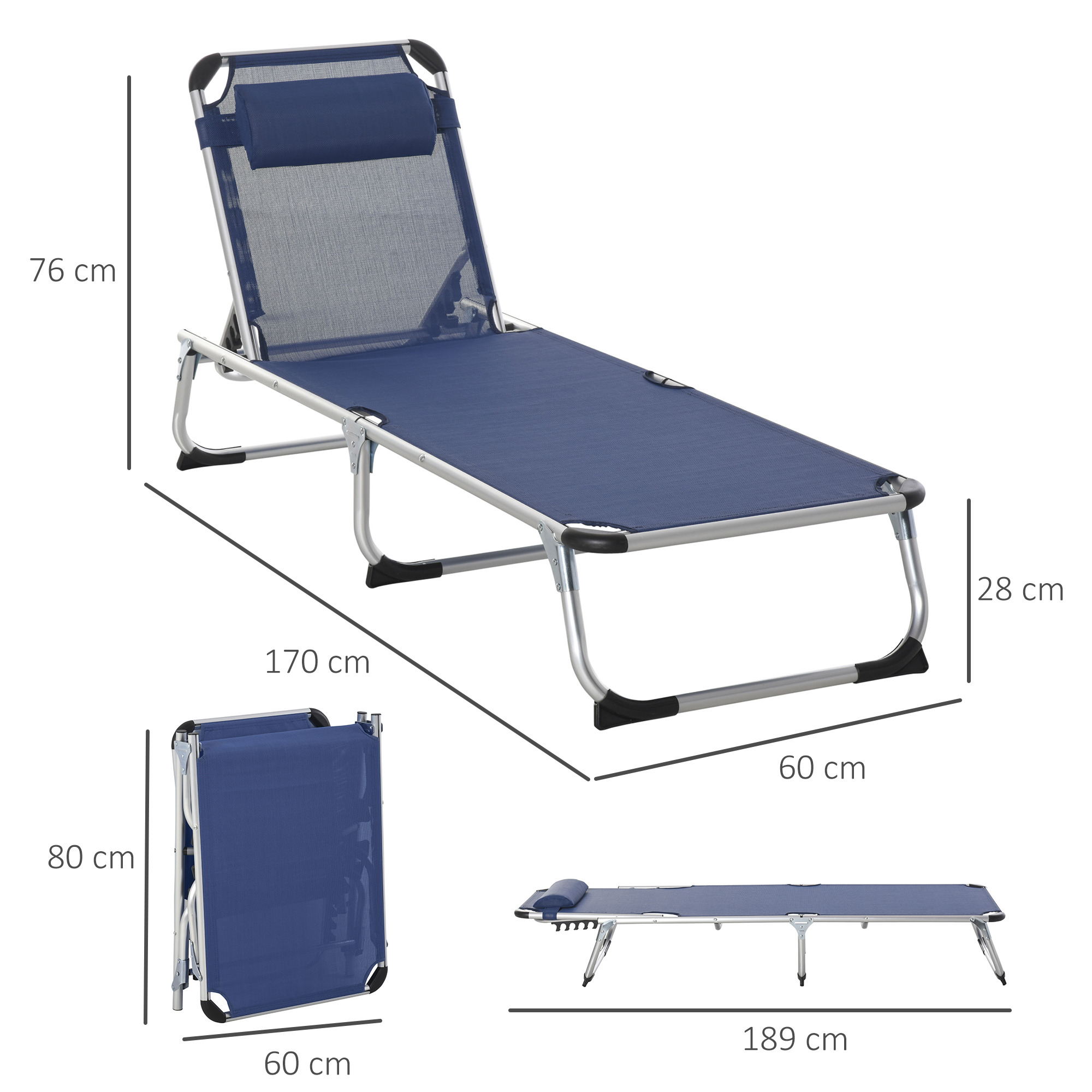  Scaun de Gradina Pliabil cu Spatar Reglabil Albastru [2]