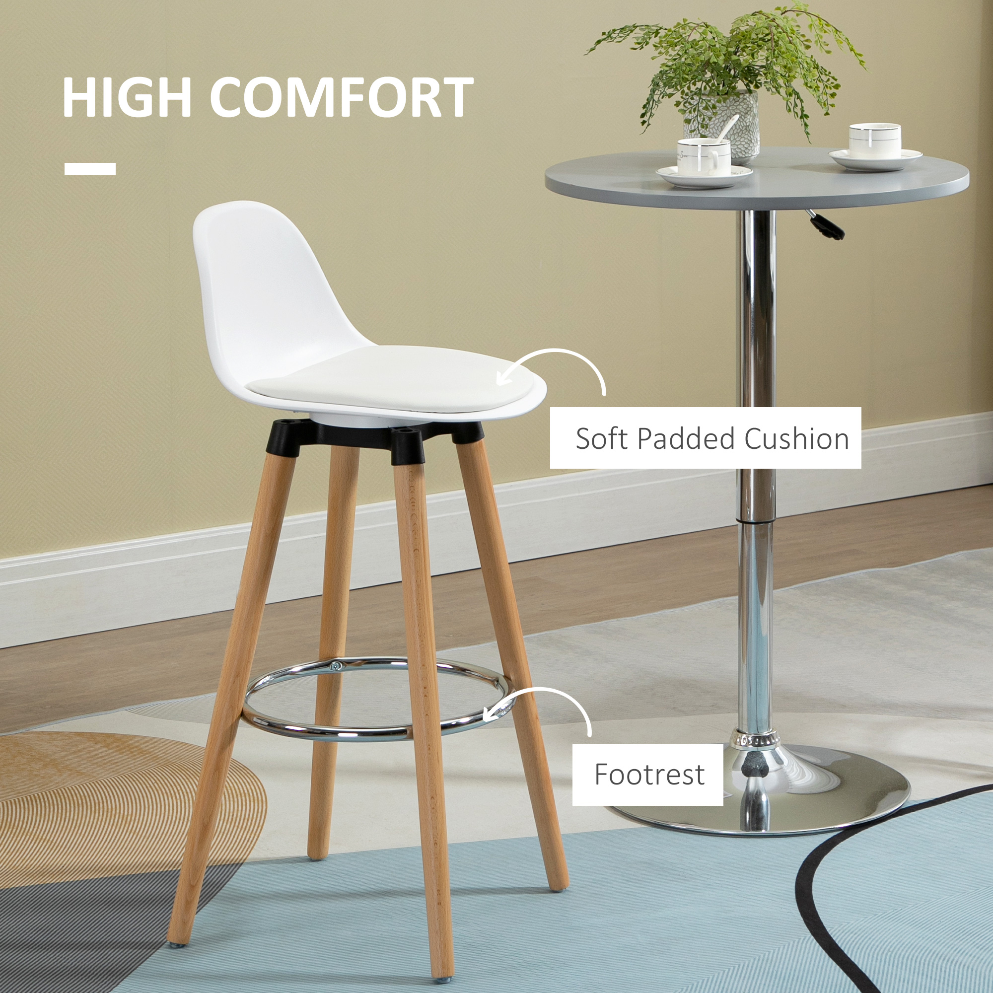  Set 2 Scaune Bar - Alb, Spatar & Perna pentru Confort [4]