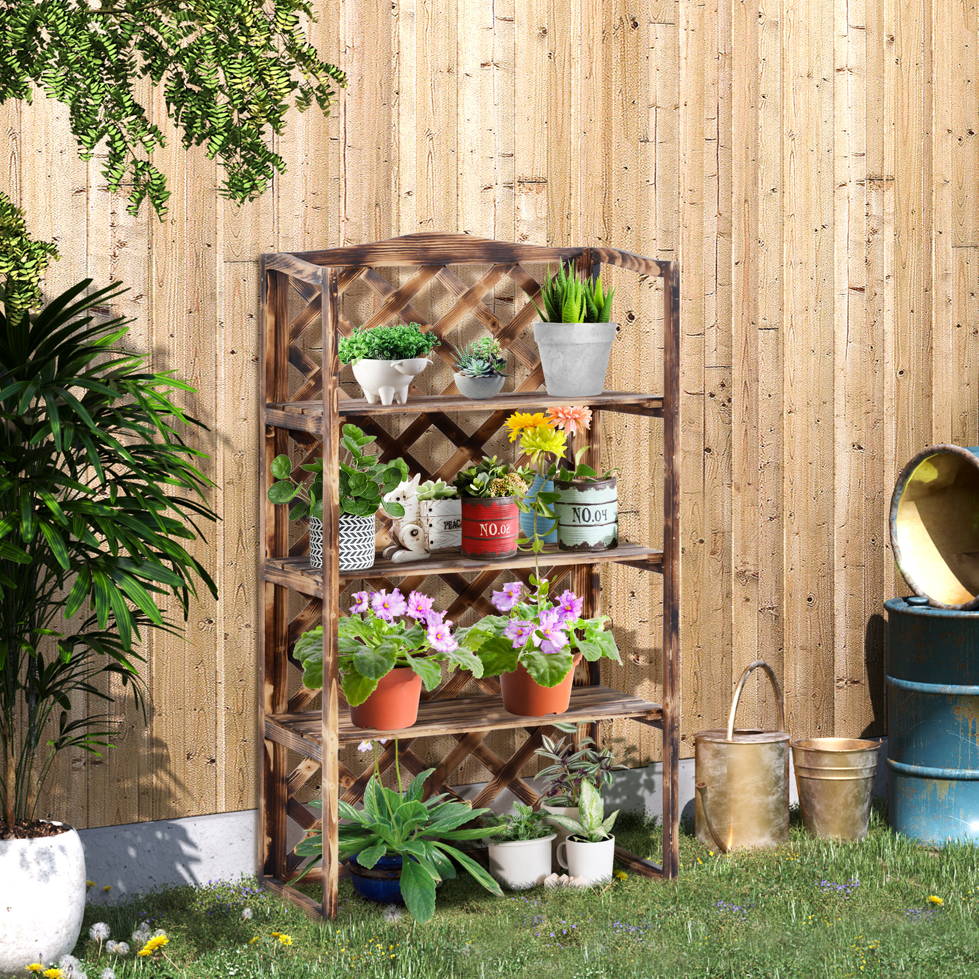  Raft Ghivece pentru Plante cu 3 Etajere din Lemn de Brad, 80x40x150 cm [1]