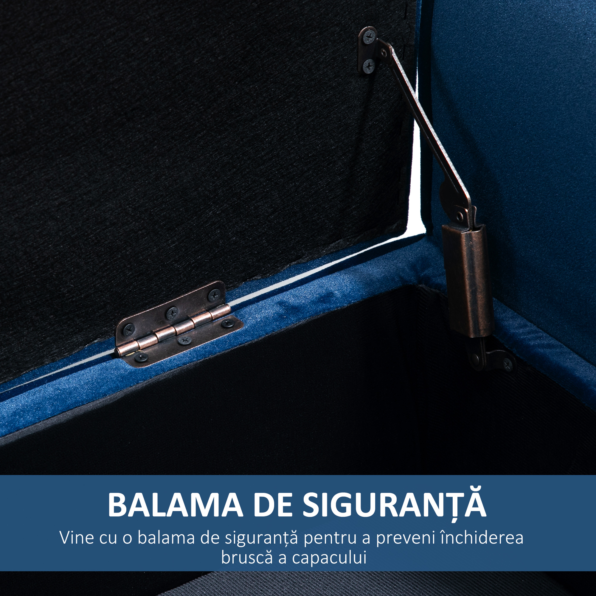  Banca Depozitare Capitonata pentru Dormitor si Hol, Banca Capatul patului din Tesatura Catifelata cu Cotiere, 118x42x66cm, Albastru inchis [6]