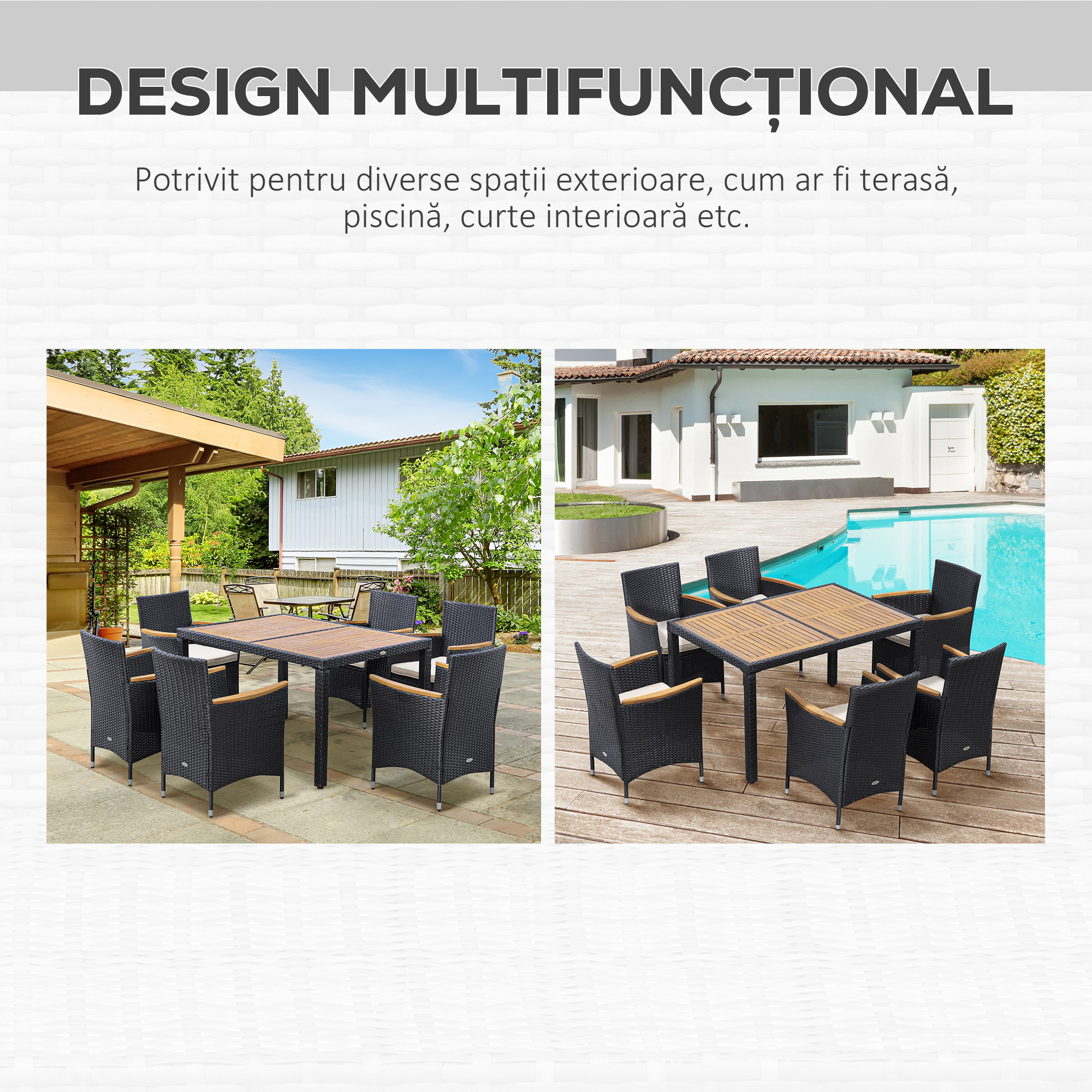  Set Mobilier Gradina 7 Piese - Ratan, Lemn & Perne Moi [6]