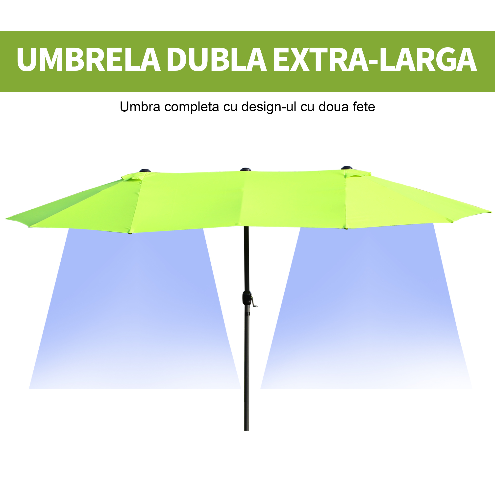  Umbrela Dubla de Gradina cu Deschidere cu manivela, Otel si Poliester, 460x270x240cm, verde [3]