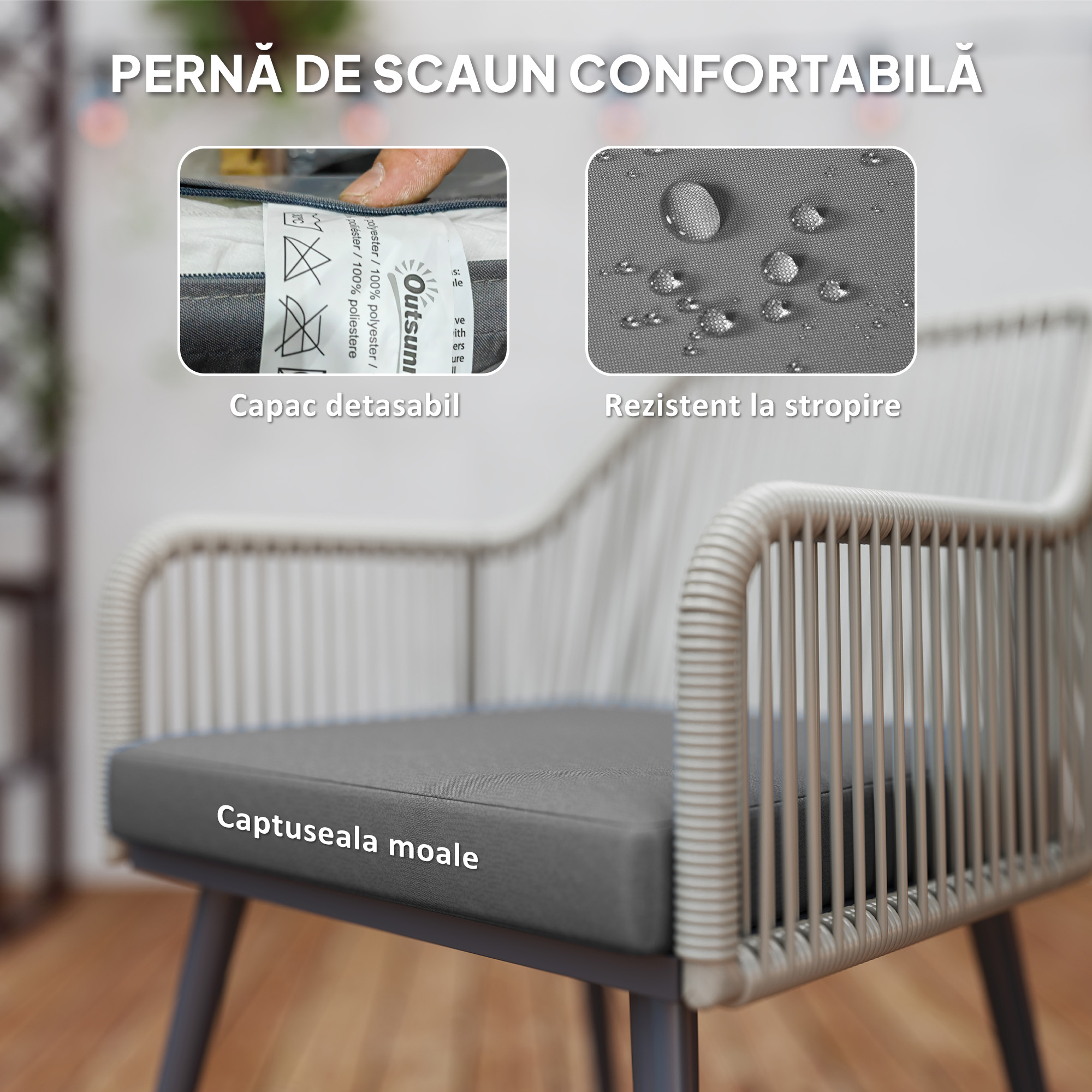  Set Mobilier de Gradina cu Masa Rotunda si 4 Scaune, 54x65x80 cm, Maro Deschis [4]