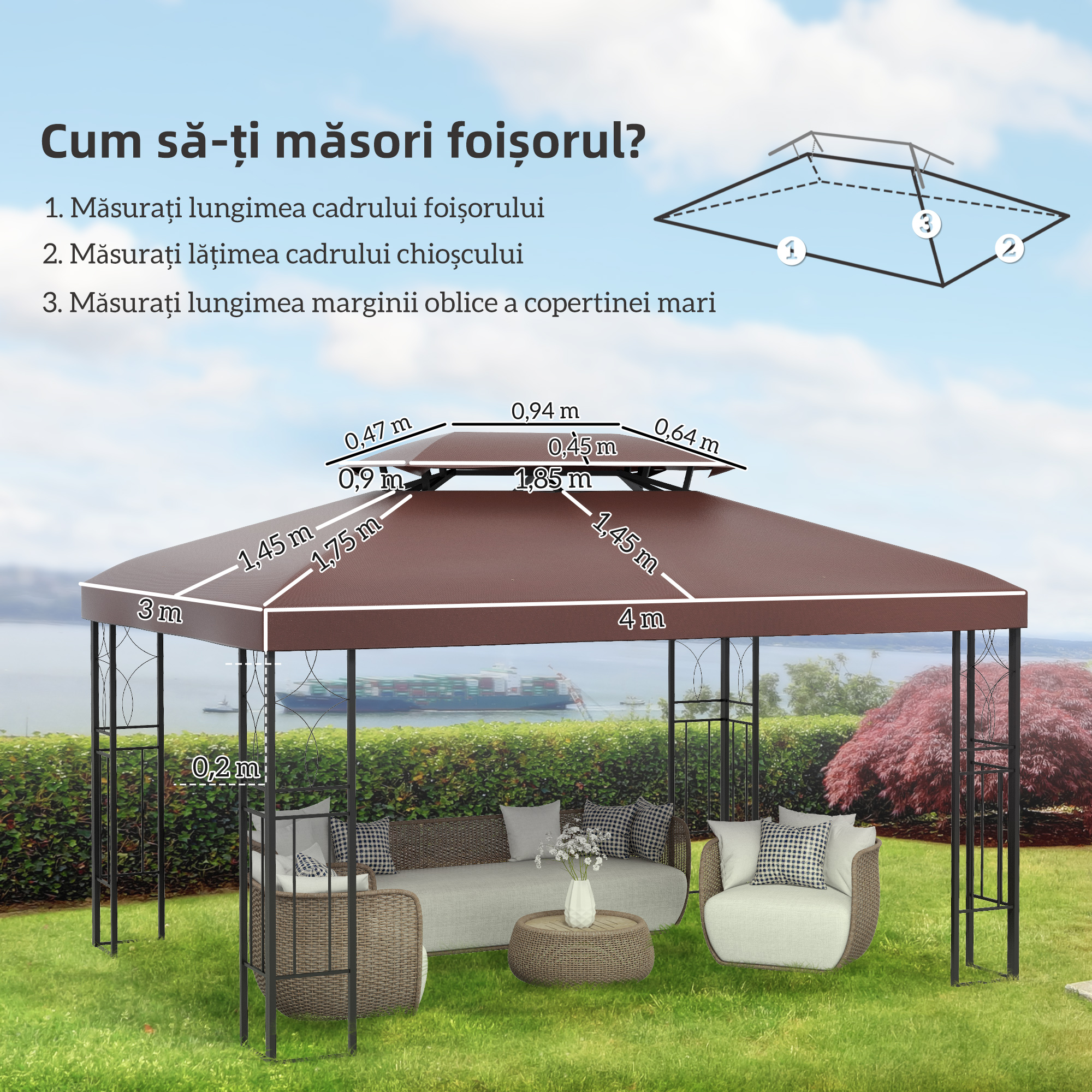  Acoperis de Schimb pentru Gazebo de Gradina, Impermeabil, Dublu Strat, 3x4 m [2]