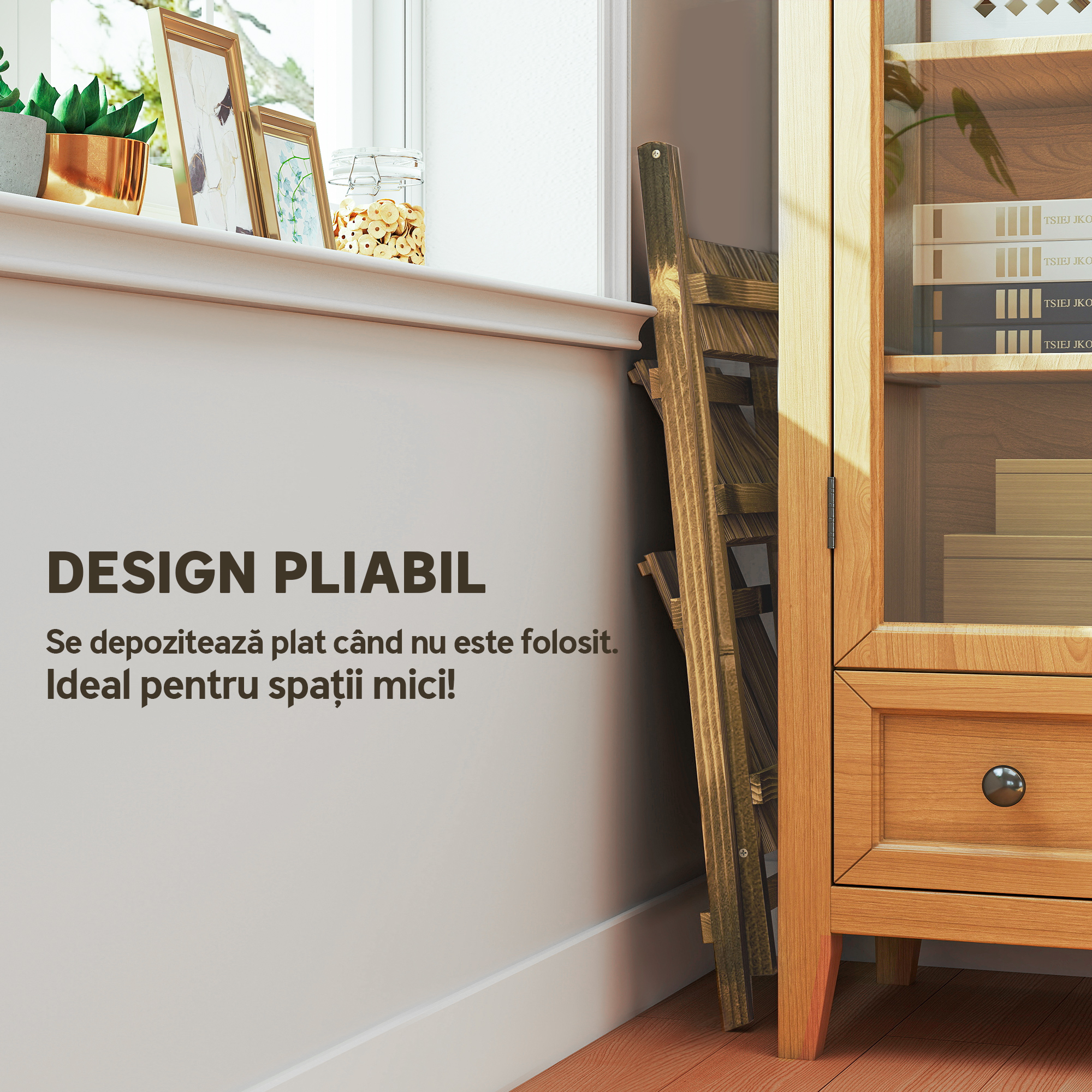  Suport pentru Plante Pliabil, Jardiniera cu 3 Niveluri, Raft de Exterior pentru Plante, 80x37x93 cm, Lemn Natural [4]