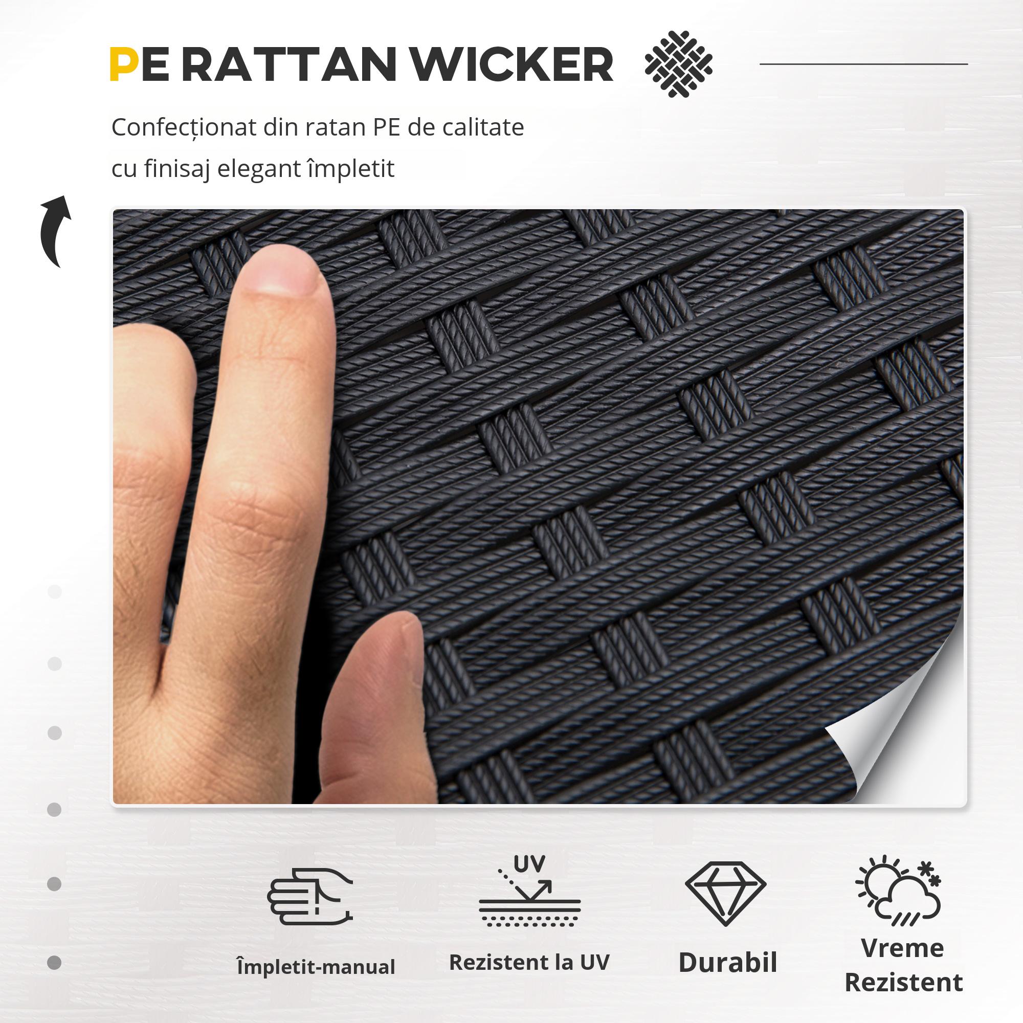  Set Mobilier de Gradina din Ratan din 2 Scaune cu Brate pentru Terasa, Banca si Masa de Cafea, 80x42x37 cm, Negru [6]