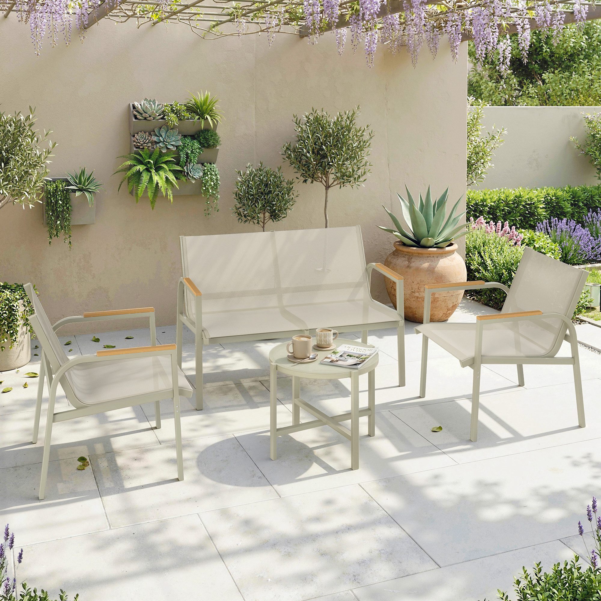  Set Canapea de Exterior cu 2 Fotolii, Verde [1]