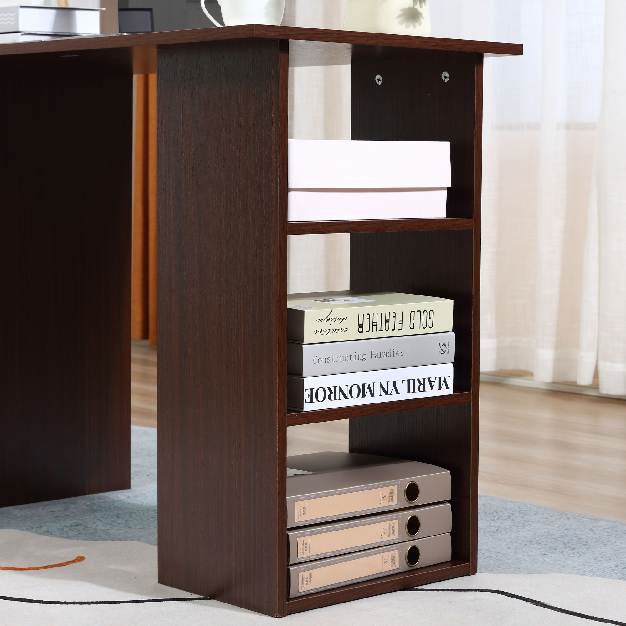  Birou Lemn Nuc - Cu 3 Sertare & 3 Rafturi Reversibile, 120 cm [8]