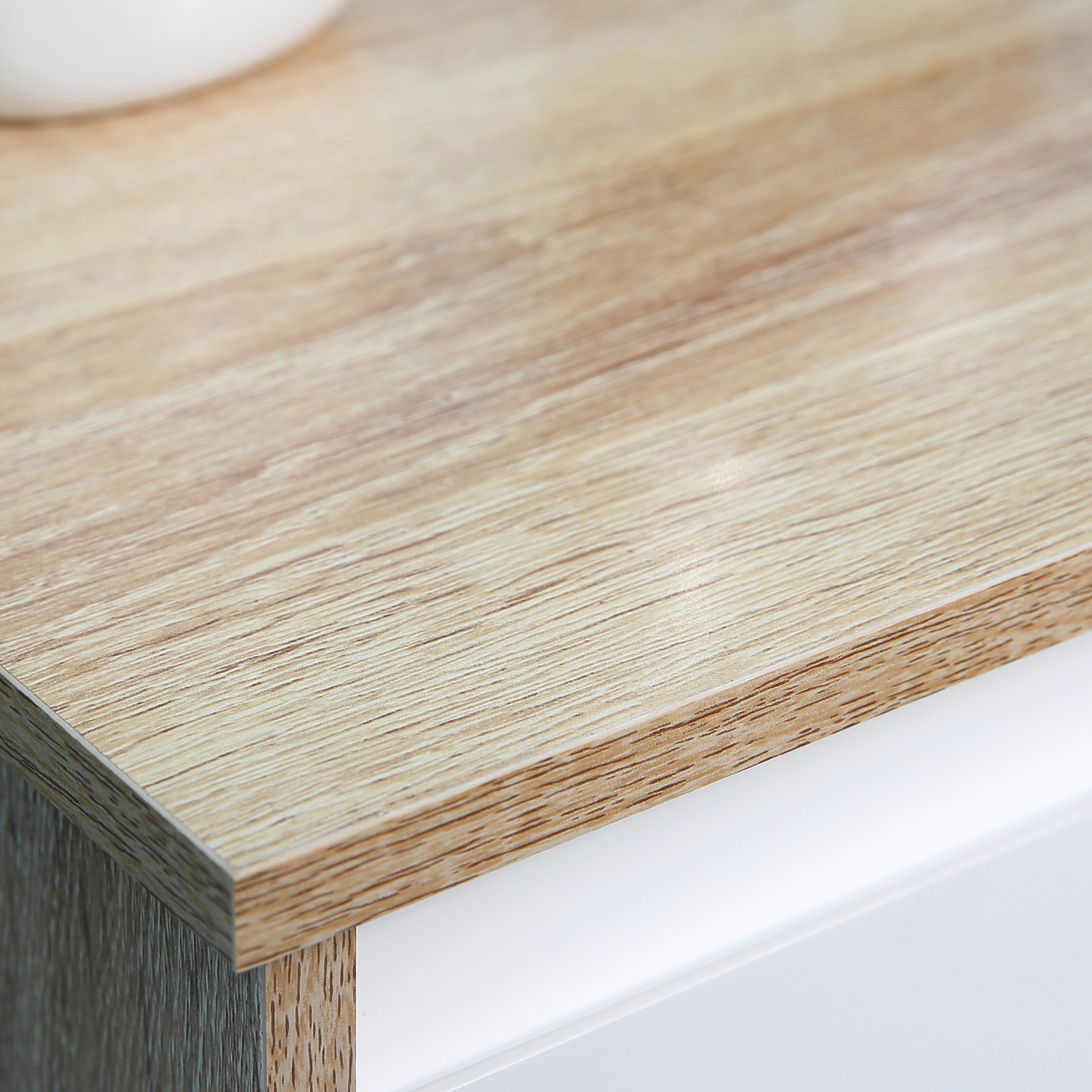 Dulap de Baie, Comoda cu 2 Niveluri si 1 Sertar din MDF, 32.6x30x90 cm, Lemn natural+Alb [7]
