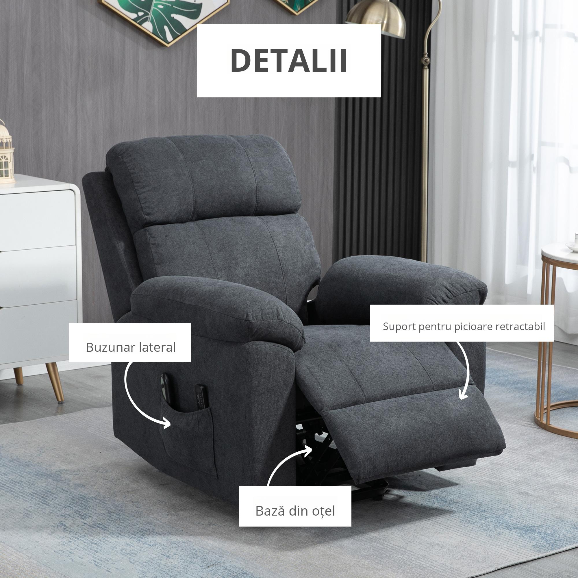  Fotoliu Electric cu Ridicare si Telecomanda, Scaun Tapitat din tesatura pentru Seniori, Relaxare si Confort cu Buzunare Laterale [6]
