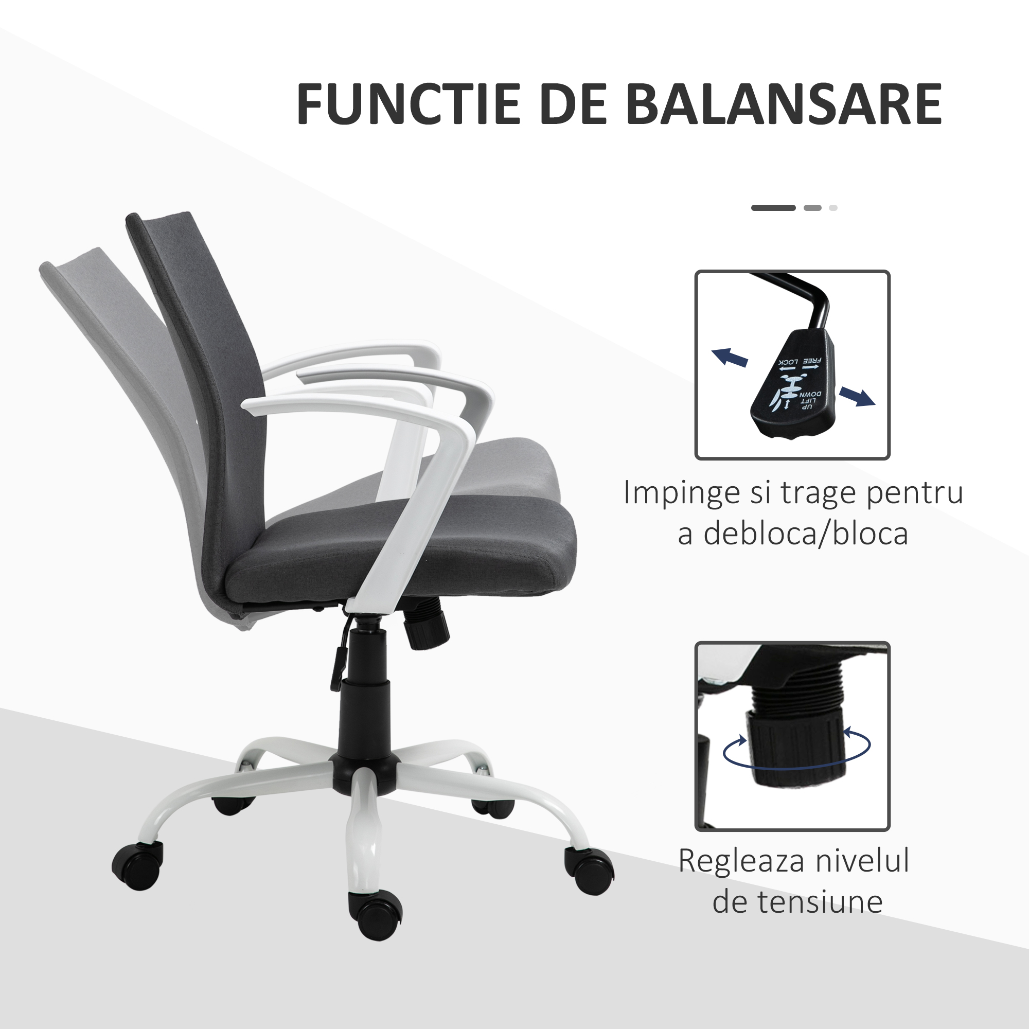  Scaun de Birou Ergonomic si Pivotant pentru Birou, Gri inchis [4]