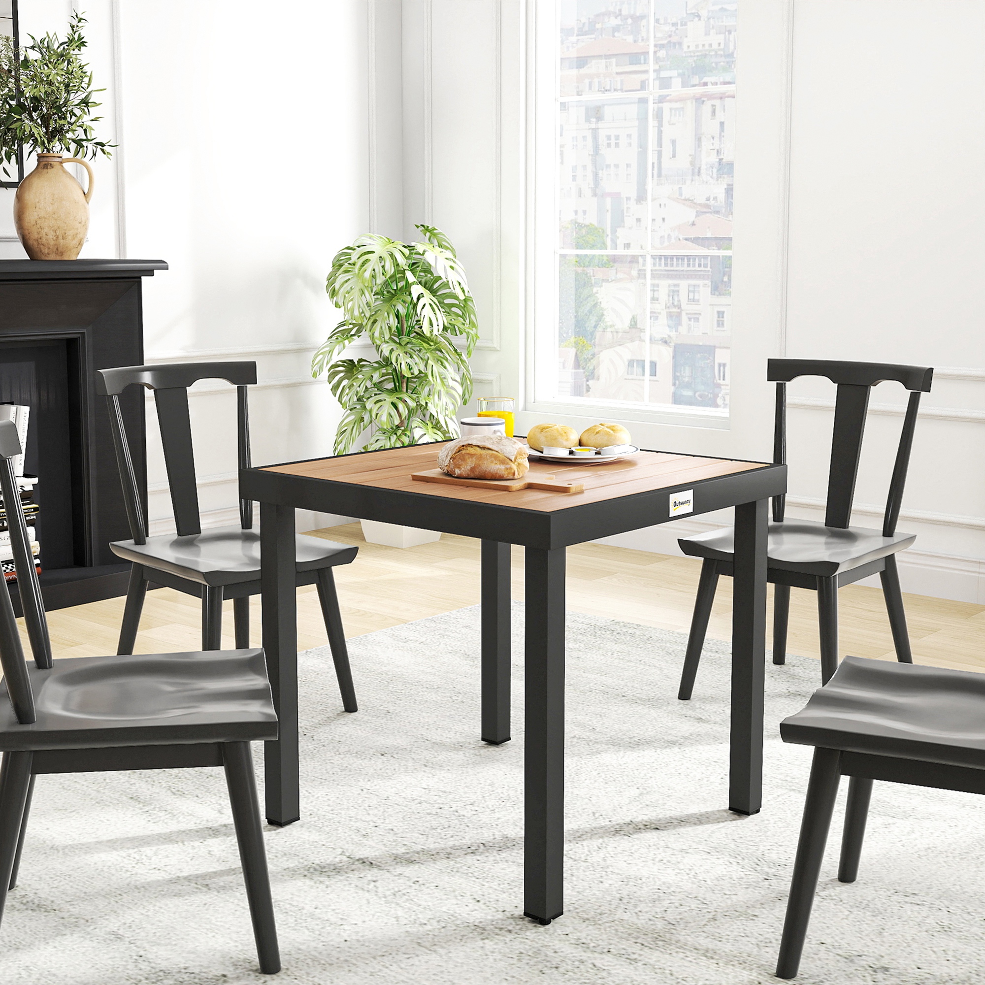 Masa de gradina  pentru 4 Persoane din Aluminiu, Masa de Exterior din Plastic pentru Terasa si Balcon, Negru si Culoare Lemn [7]