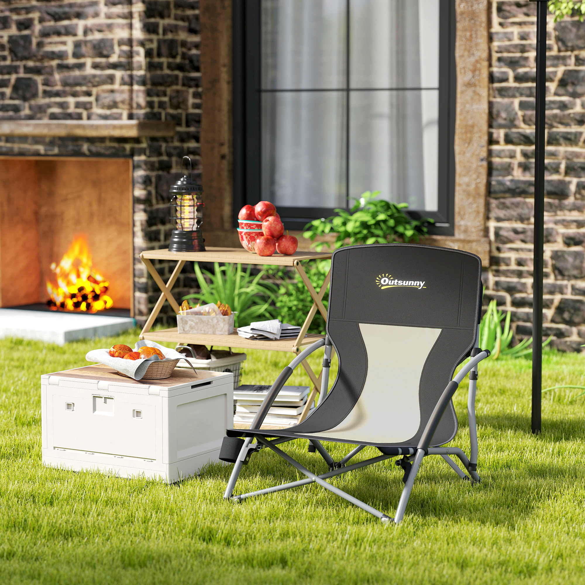  Scaun de Plaja si Camping Pliabil cu Spatar din Plasa, Negru [8]